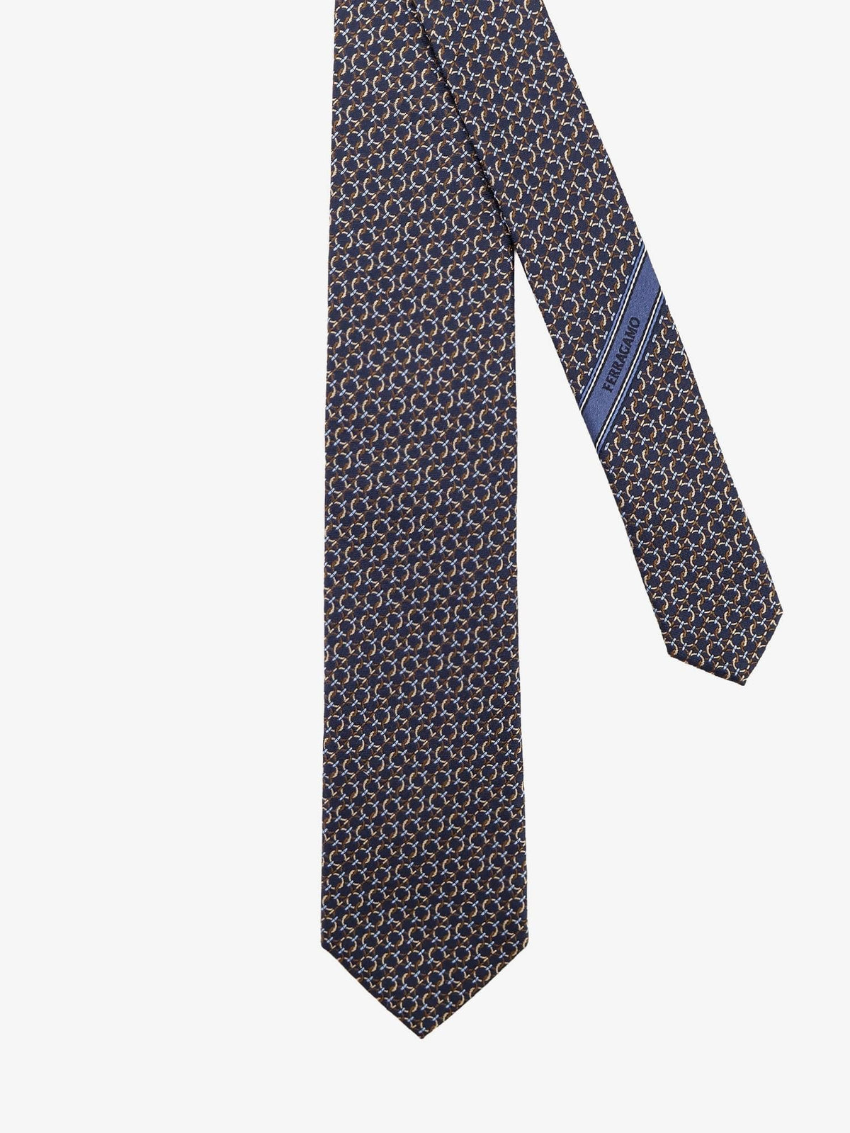 Ferragamo Men Ferragamo Men Crema Silk Tie With Intreccio Print FERRAGAMO
