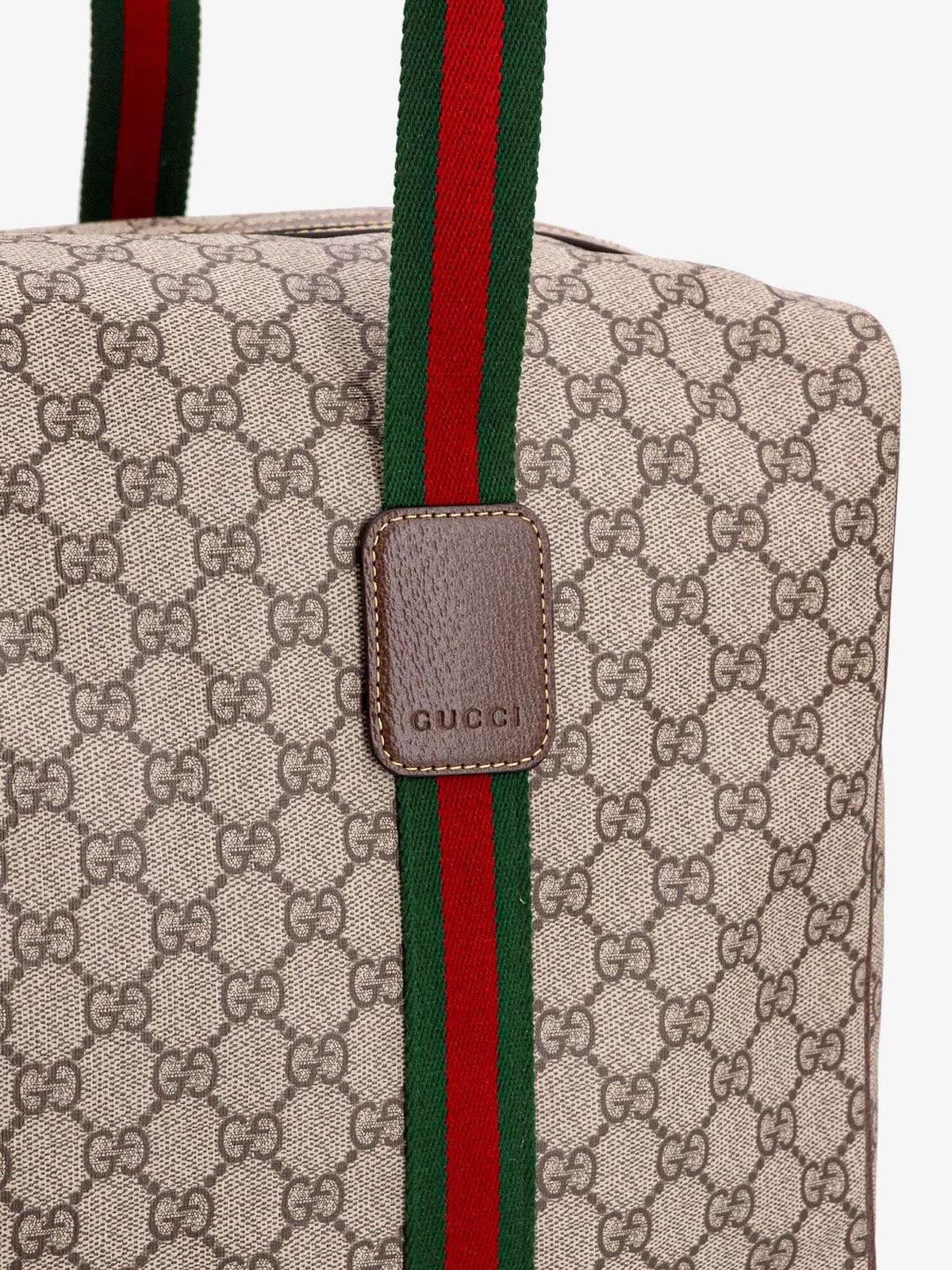 Gucci Men Gg Supreme Fabric And Leather Travel Bag With Web Detail GUCCI