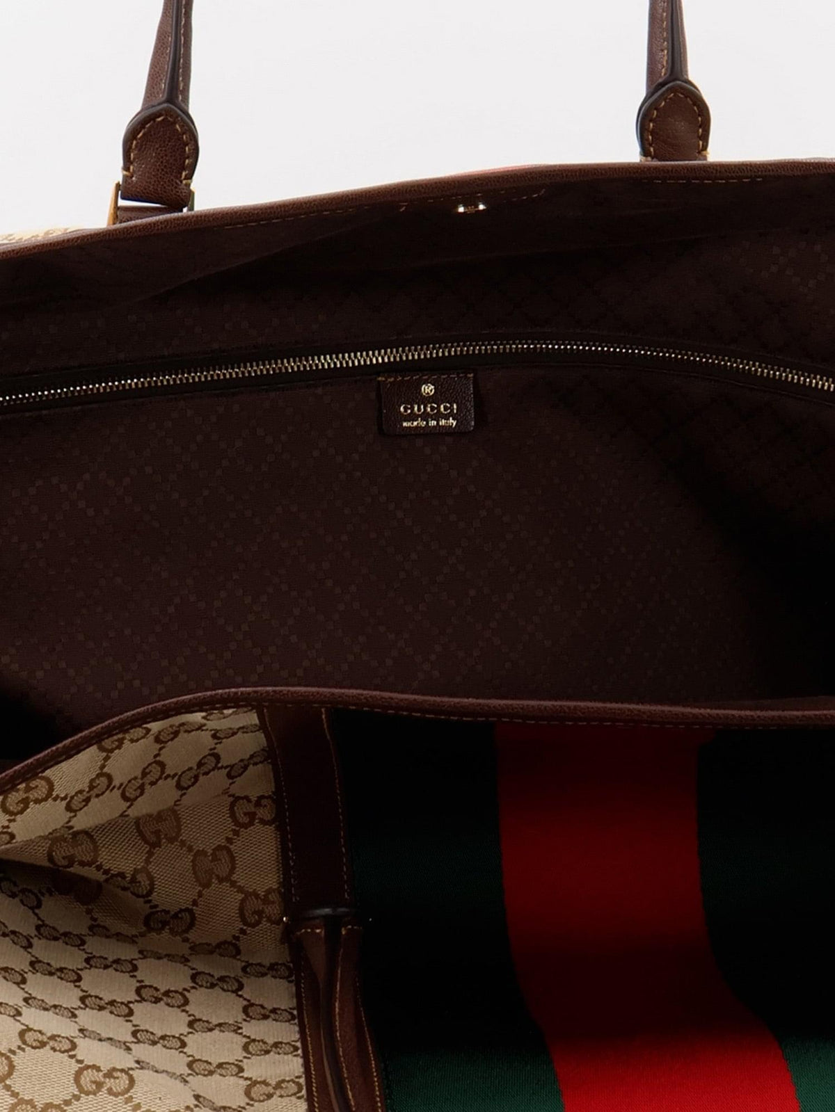 Gucci Men Gucci Men Gg Fabric Travel Bag With Web Detail On The Front GUCCI