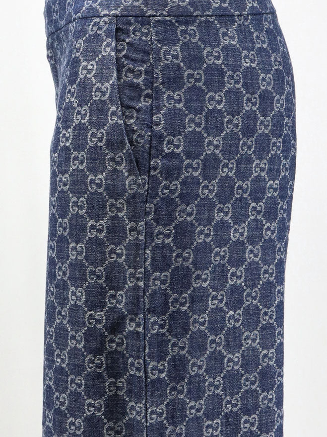 Gucci Women Cotton Denim Trousers With Gg Motif GUCCI