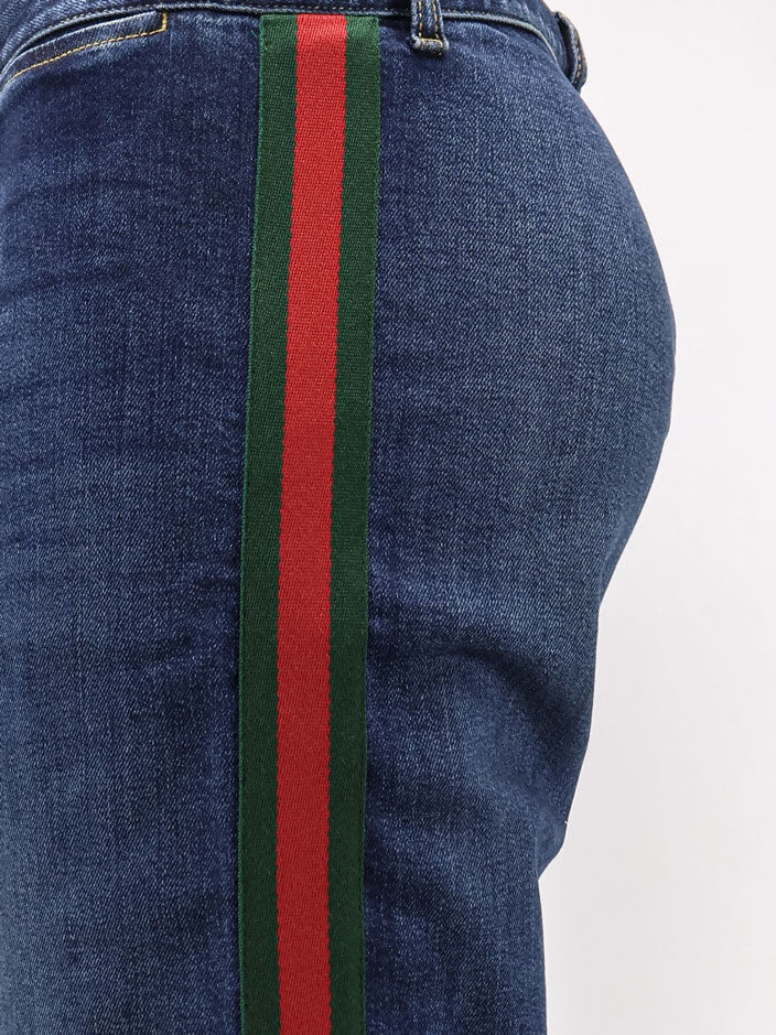Gucci Men Blue Denim Jeans With Nastro Web Profiles GUCCI