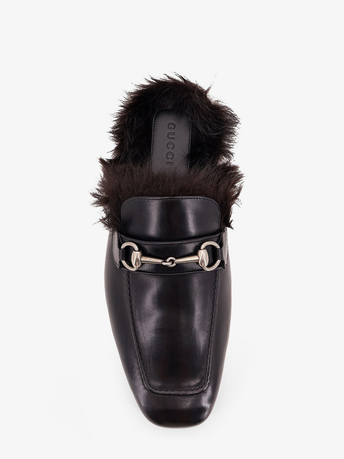 Gucci Men Black Leather Slipper With Horsebit GUCCI