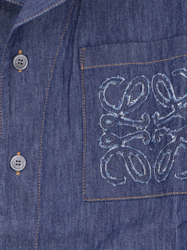 Loewe Men Blue Denim Shirt With Embroidered Anagram Logo LOEWE