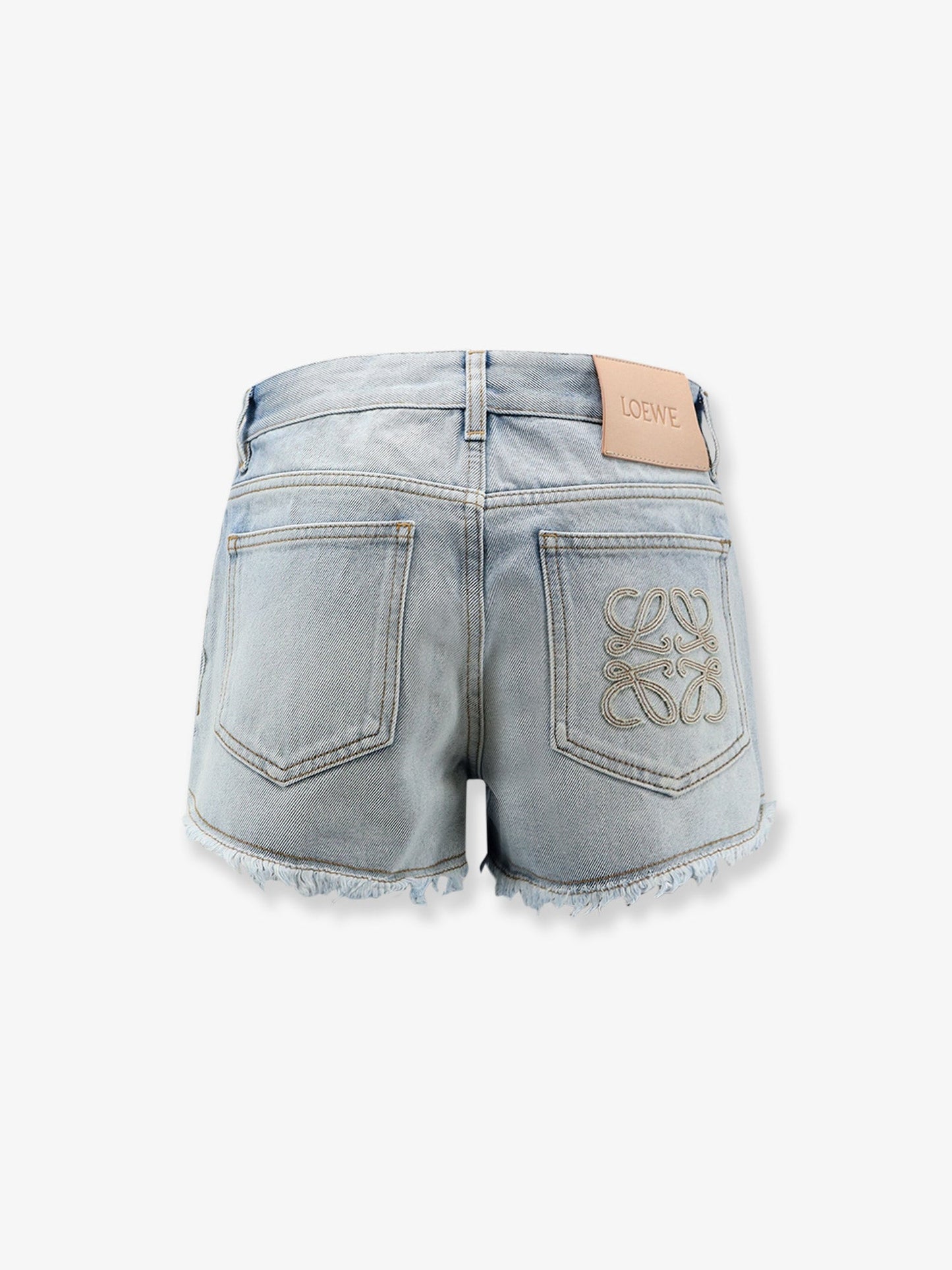 Loewe Women Paula's Ibiza-Blue Denim Bermuda Shorts With Frayed Edges LOEWE