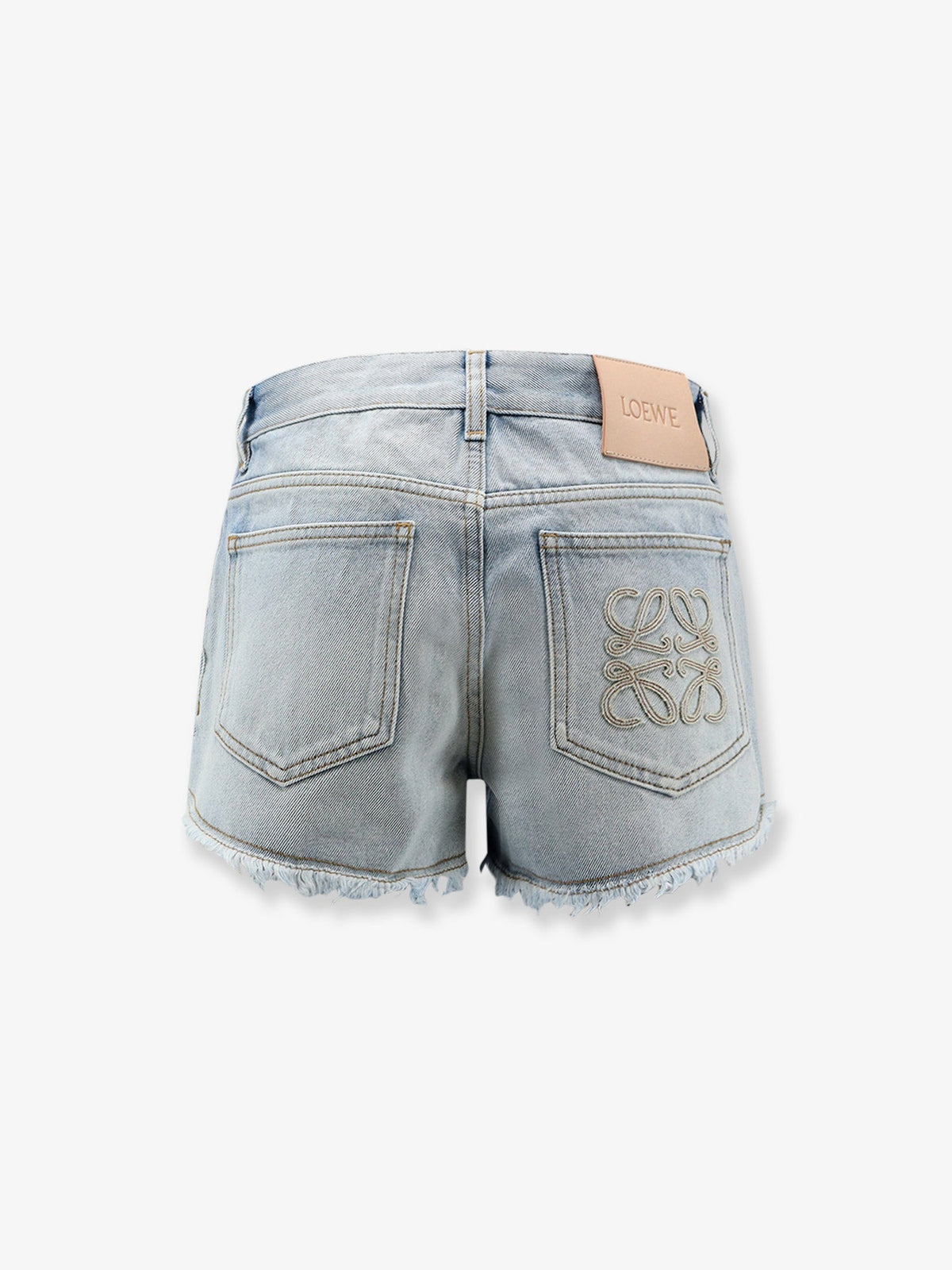 Loewe Women Paula's Ibiza-Blue Denim Bermuda Shorts With Frayed Edges LOEWE
