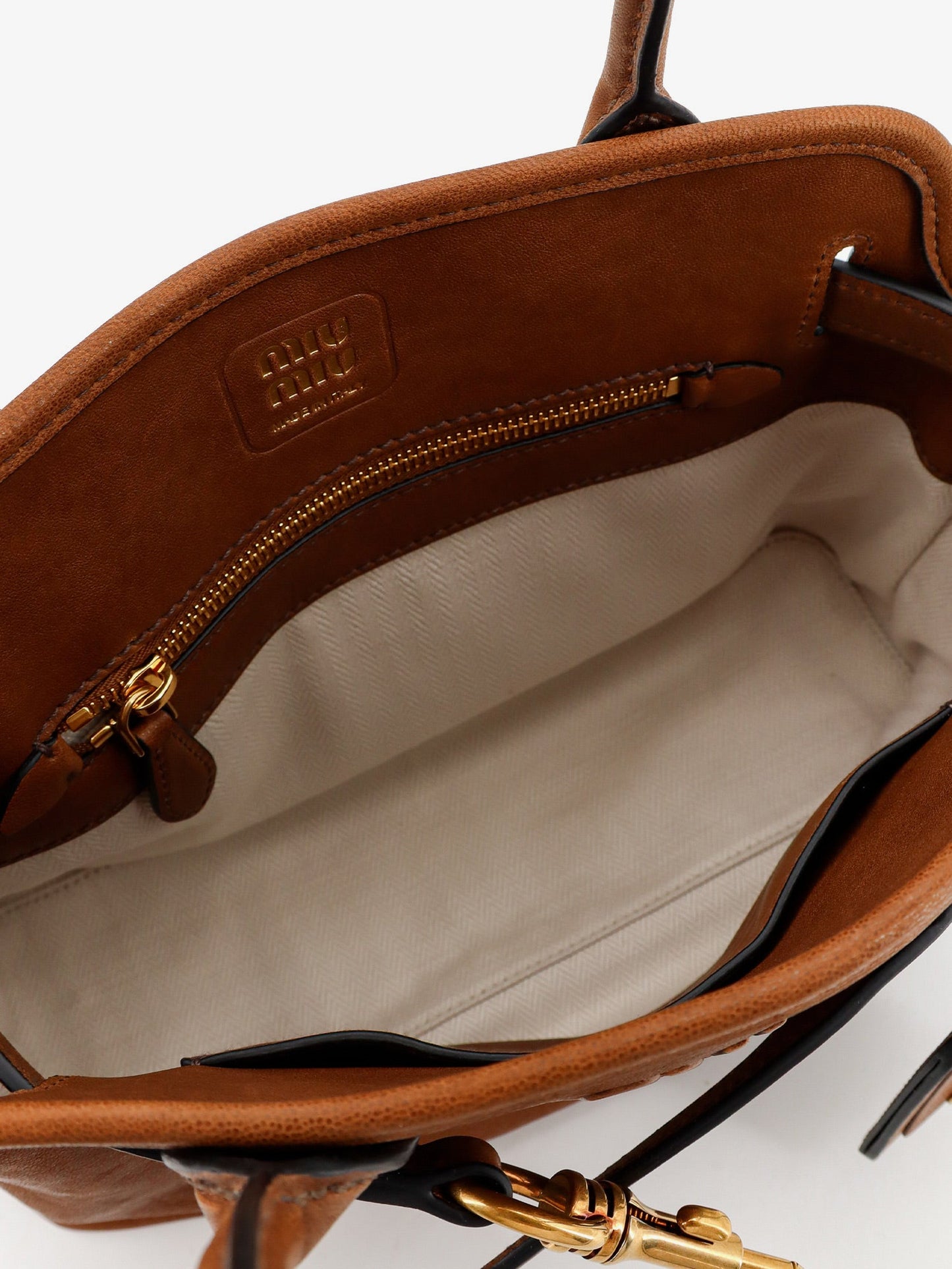 Miu Miu Women Aventure Leather Handbag With Embossed Lettering Logo MIU MIU