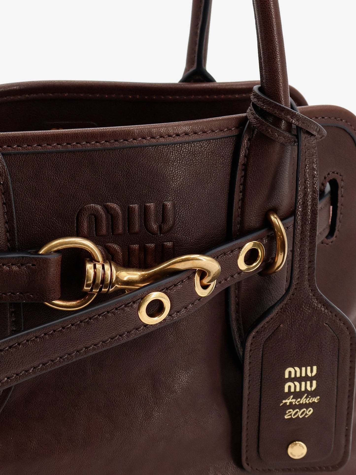 Miu Miu Women Aventure Leather Handbag With Embossed Lettering Logo MIU MIU