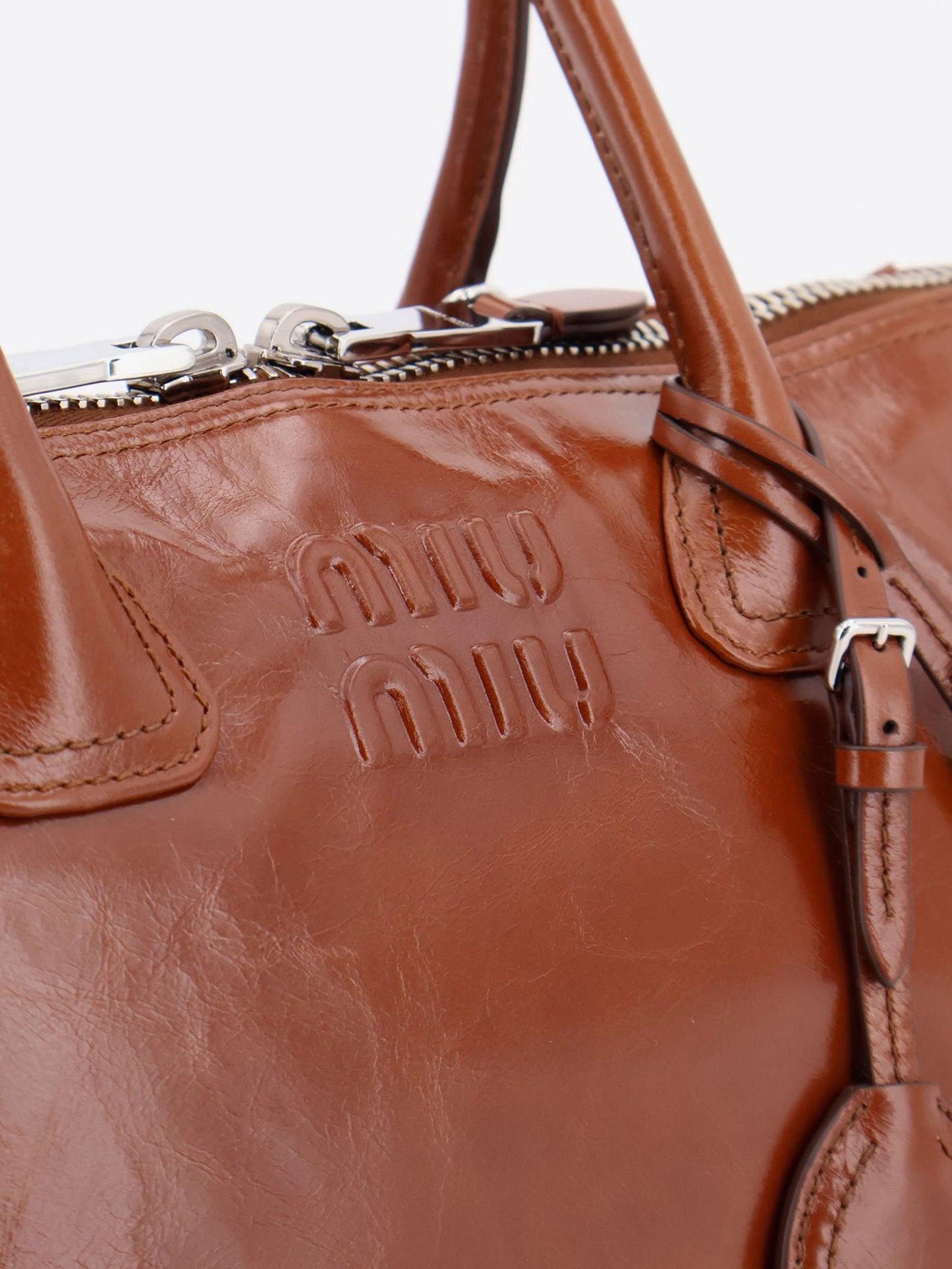 Miu Miu Women Shiny Leather Handbag With Front Lettering Logo MIU MIU