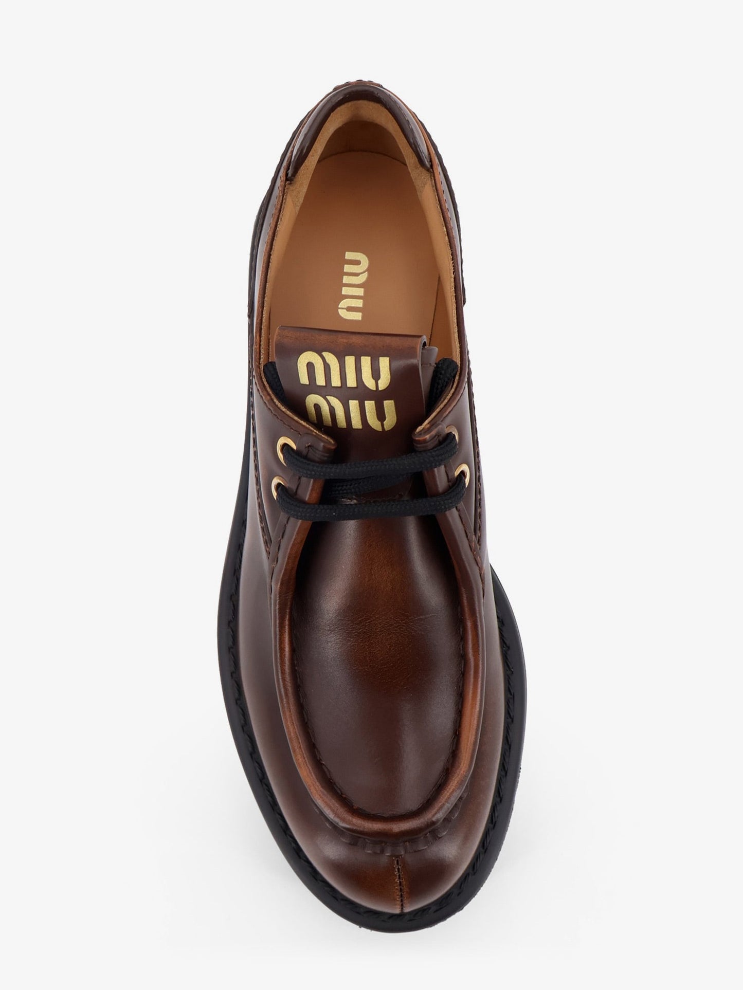 Miu Miu Women Leather Lace-Up With Front Lettering Logo MIU MIU