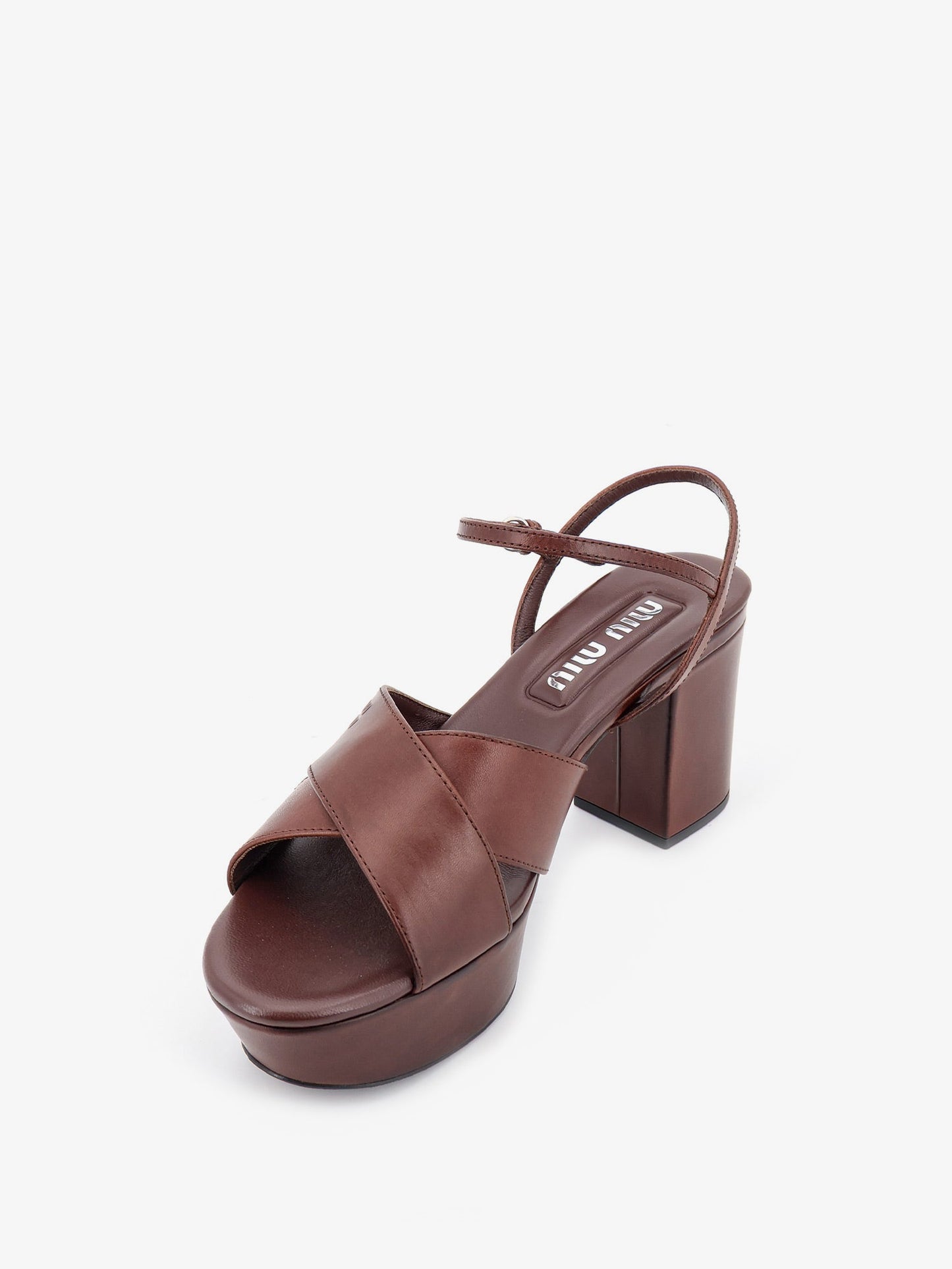 Miu Miu Women Leather Heeled Sandals With Engraved Logo On The Side MIU MIU