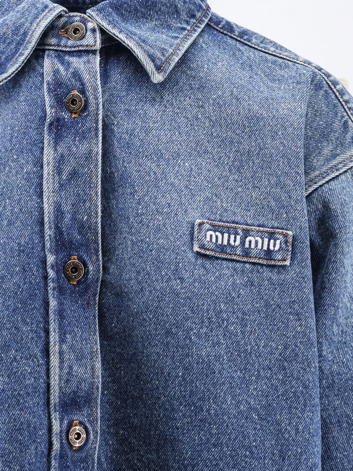 Miu Miu Women Denim Shirt With Logo Patch MIU MIU