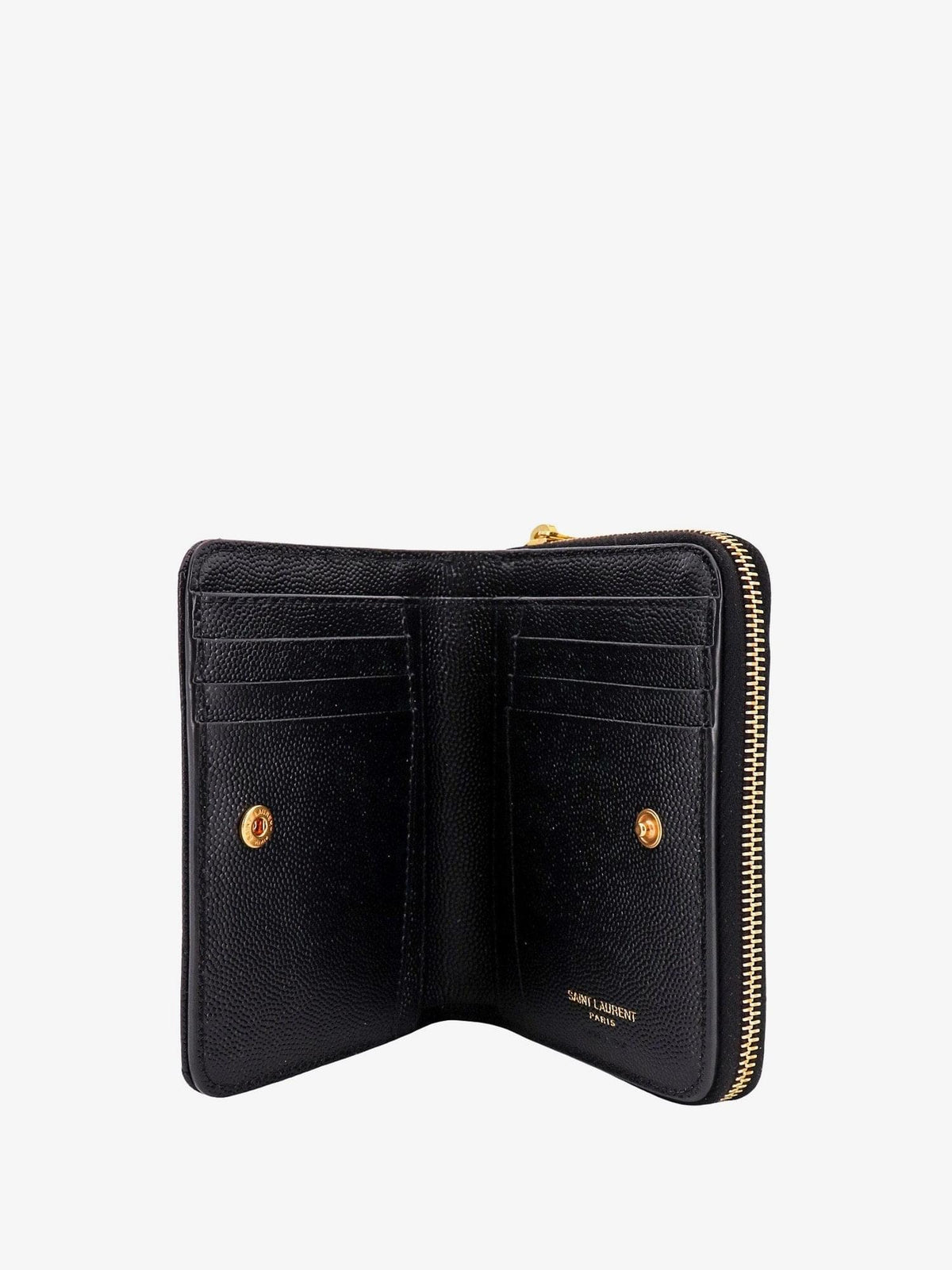 Saint Laurent Women Quilted Leather Wallet With Metal Cassandre Logo SAINT LAURENT