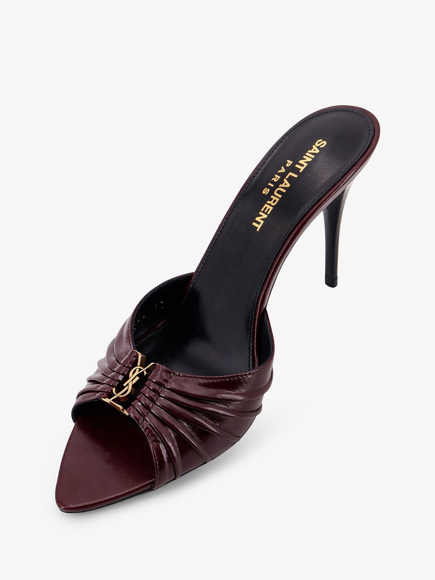 Saint Laurent Women Babylone 90 Bordeaux Leather Sandals SAINT LAURENT