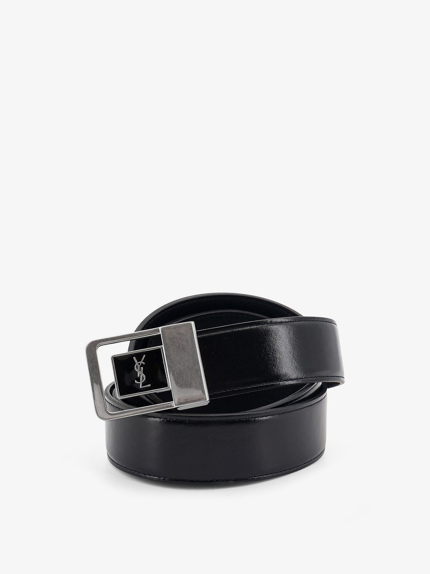 Saint Laurent Men La 66 Leather Belt With Silver Metal Buckle SAINT LAURENT