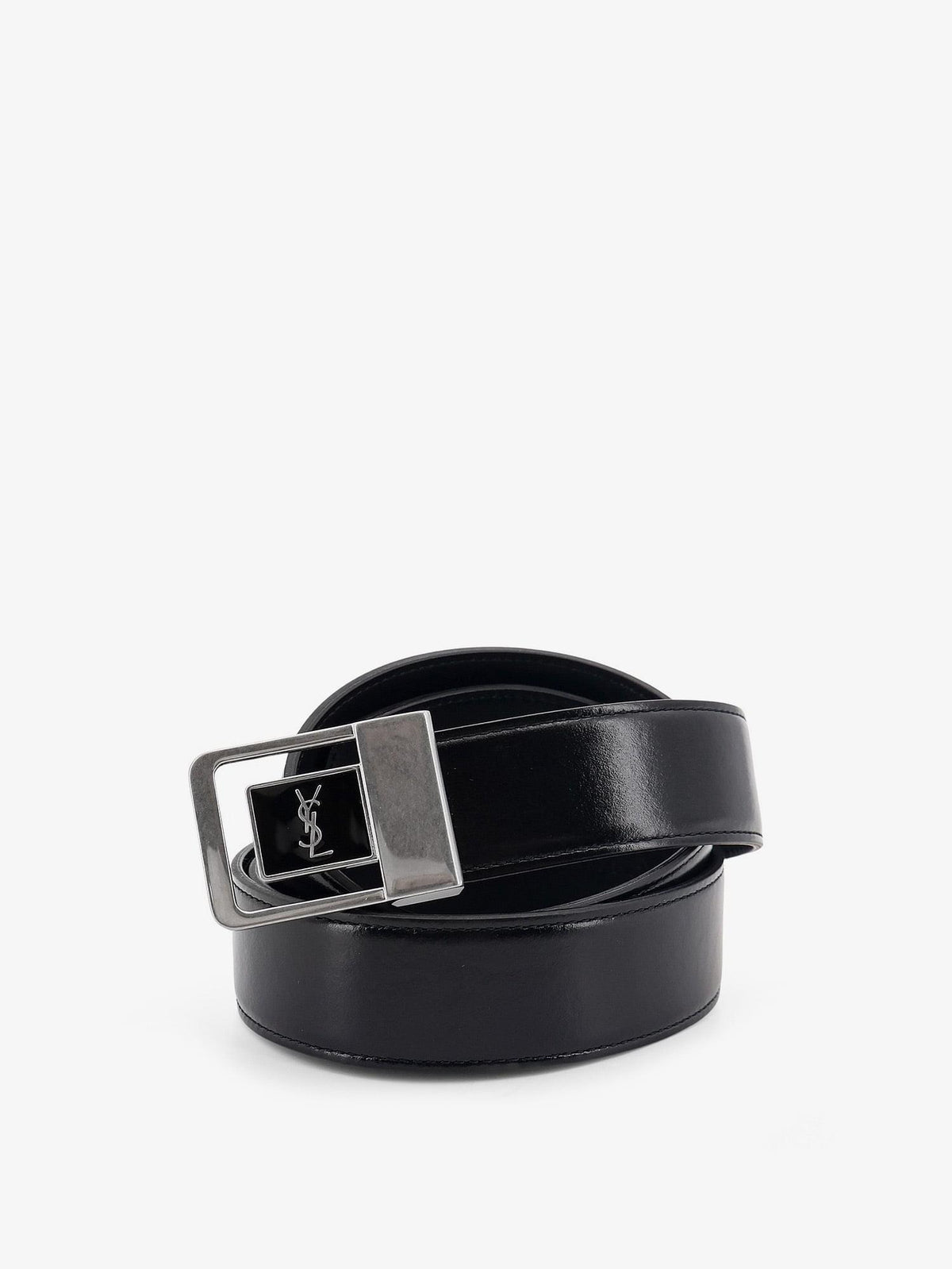 Saint Laurent Men La 66 Leather Belt With Silver Metal Buckle SAINT LAURENT