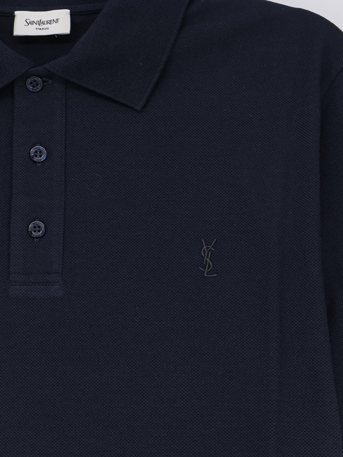 Saint Laurent Men Pique Cotton Polo Shirt With Cassandre Embroidery SAINT LAURENT