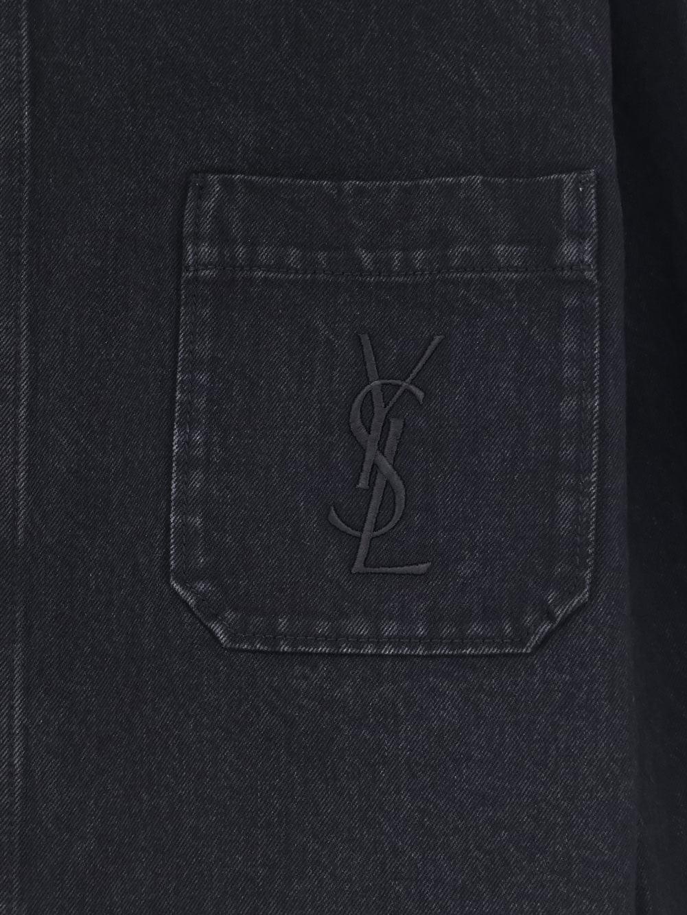 Saint Laurent Men Cassandre Black Denim Overshirt SAINT LAURENT