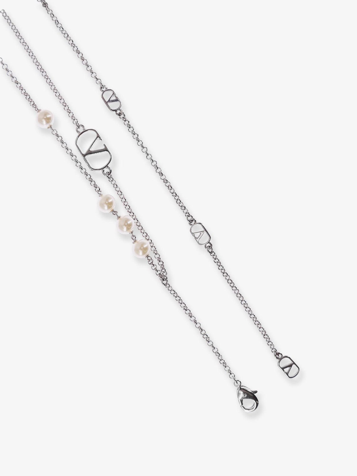Valentino Garavani Men Metal And Pearls Vlogo Signature Necklace VALENTINO GARAVANI