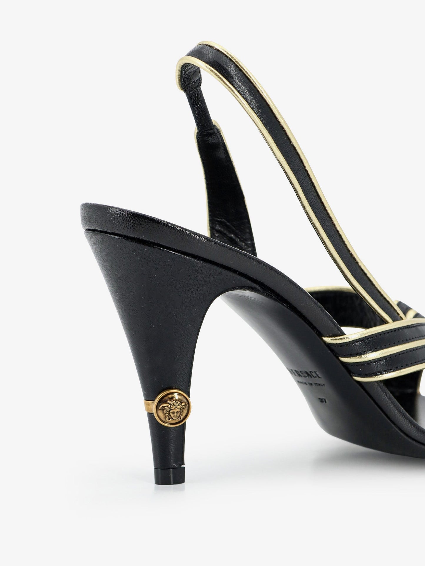 Versace Women Gianni Leather Sandals With Contrasting Metallic Profiles VERSACE