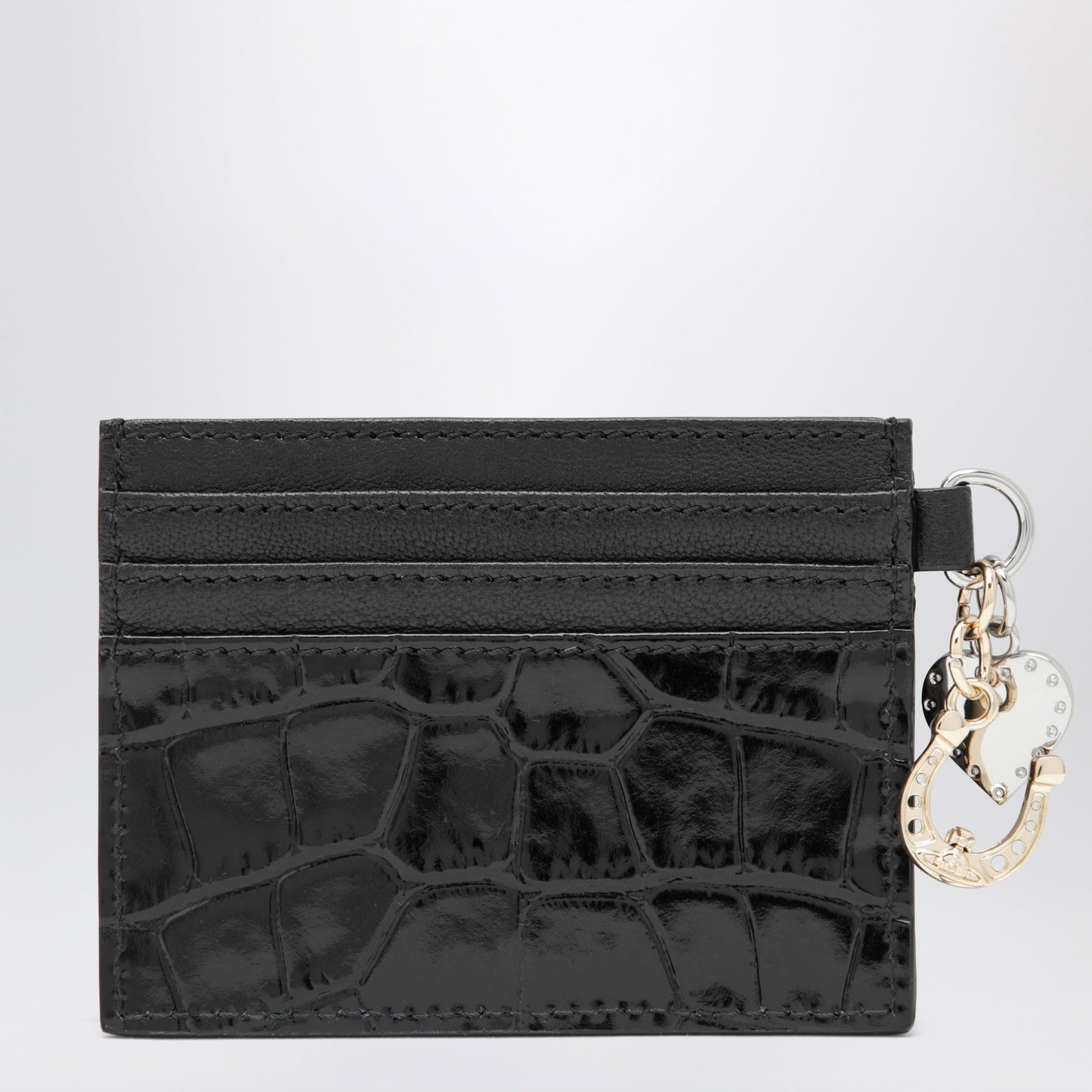 Vivienne Westwood Croc-Embossed Leather Card Holder With Charms, Black Women VIVIENNE WESTWOOD