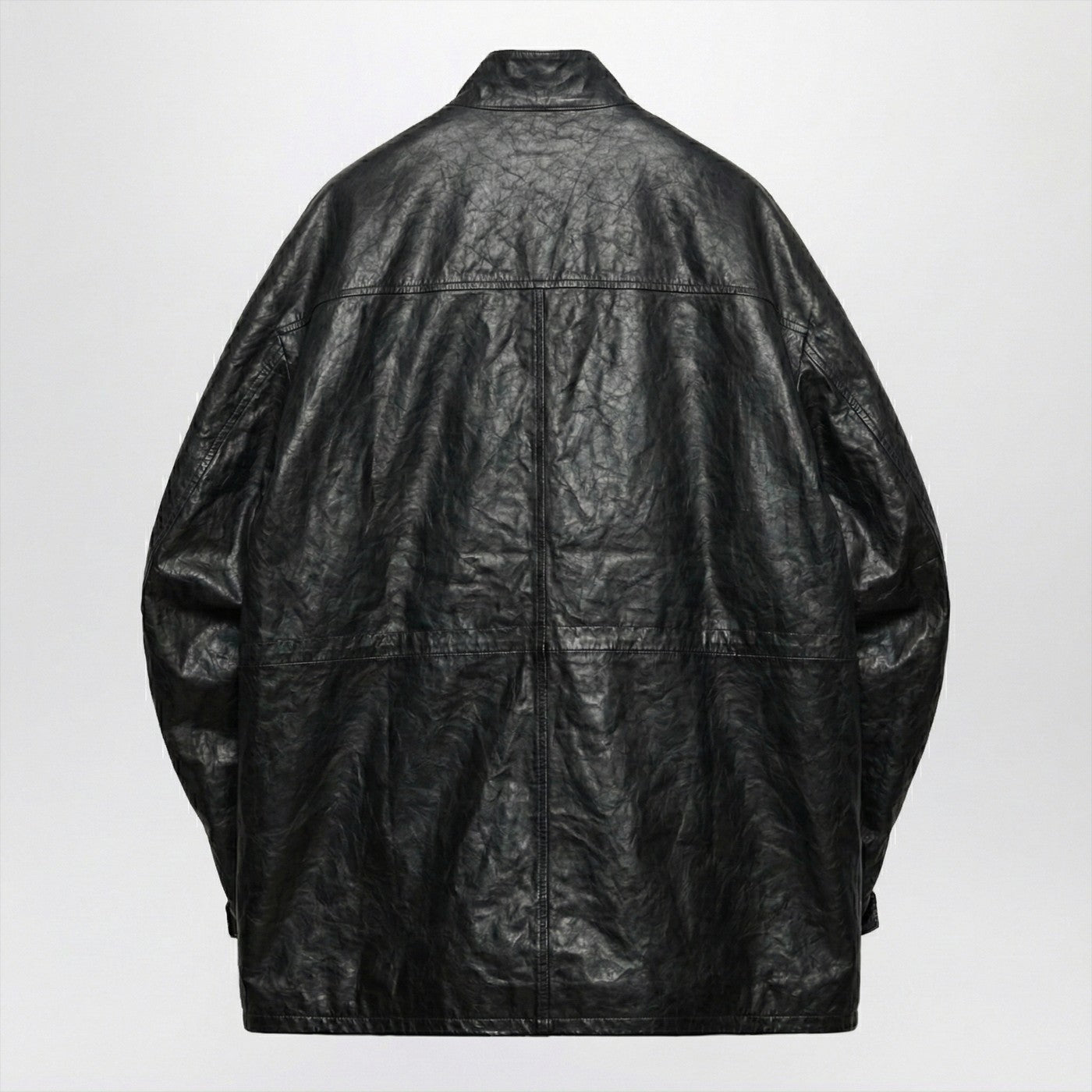 Prada Peacoat In Black Antiqued Leather Women PRADA