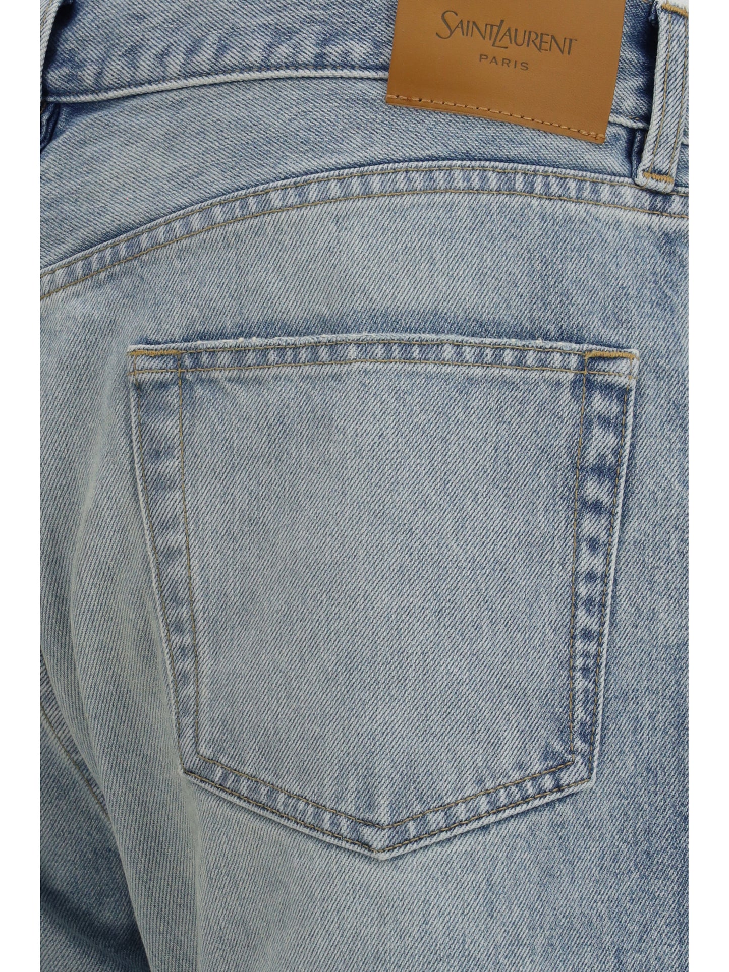 Saint Laurent Men Cotton Denim Jeans With Stonewashed Finish