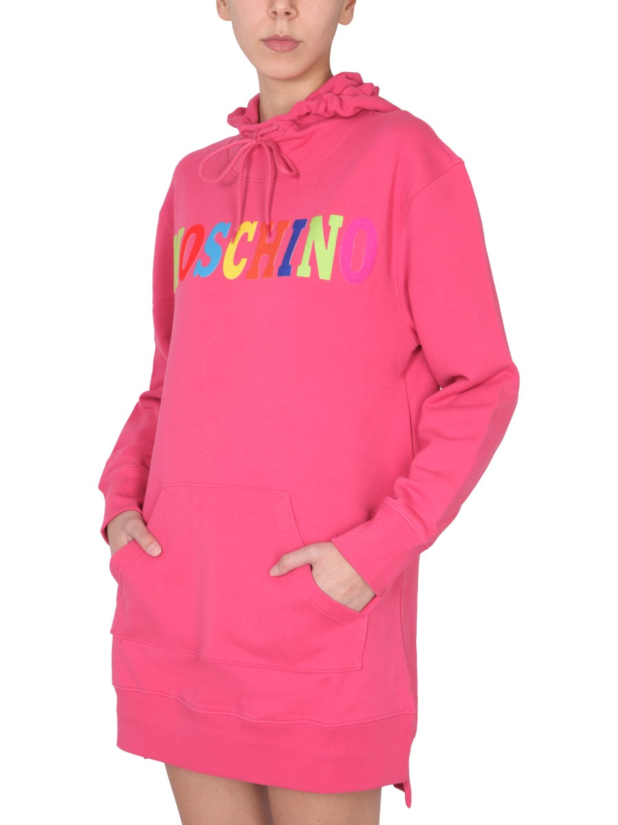 Moschino Women Dress With Multicolor Flocked Logo MOSCHINO