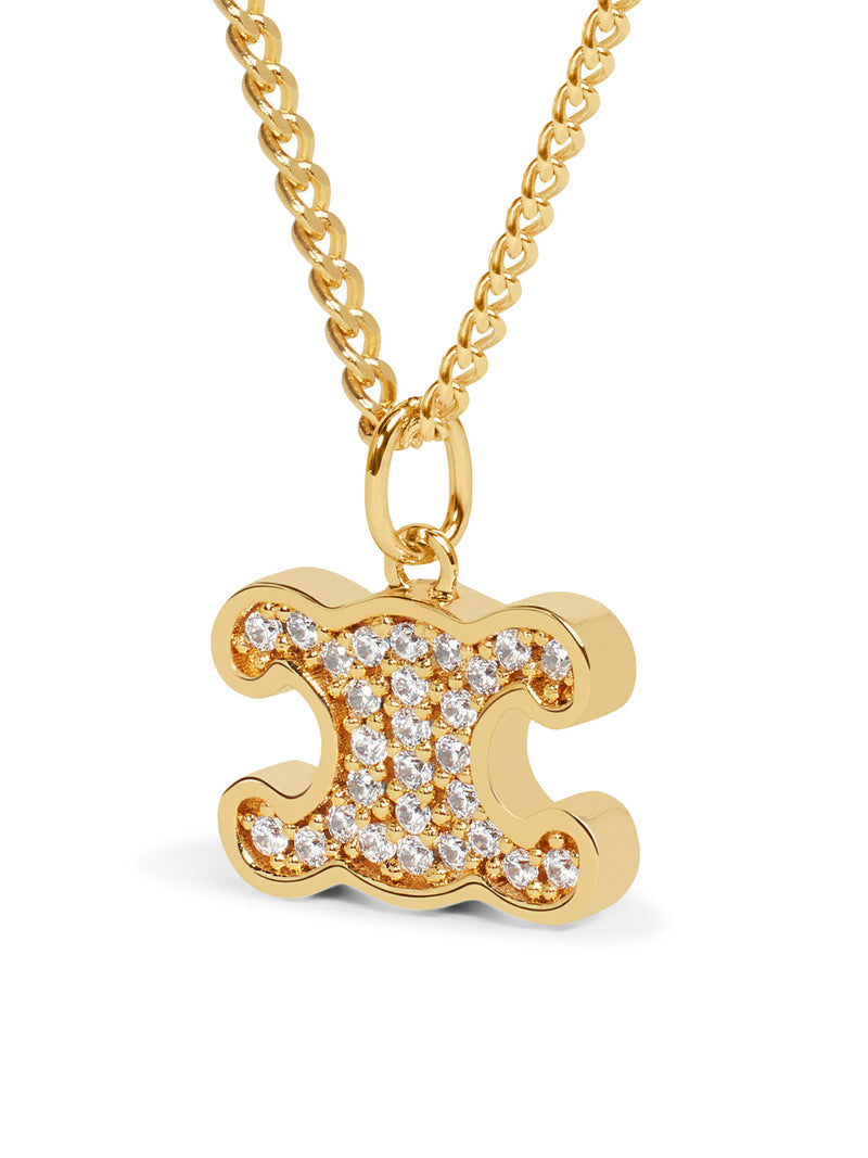 Celine Women Triomphe Necklace With Gold Finish Brass Rhinestone And Crystals CELINE
