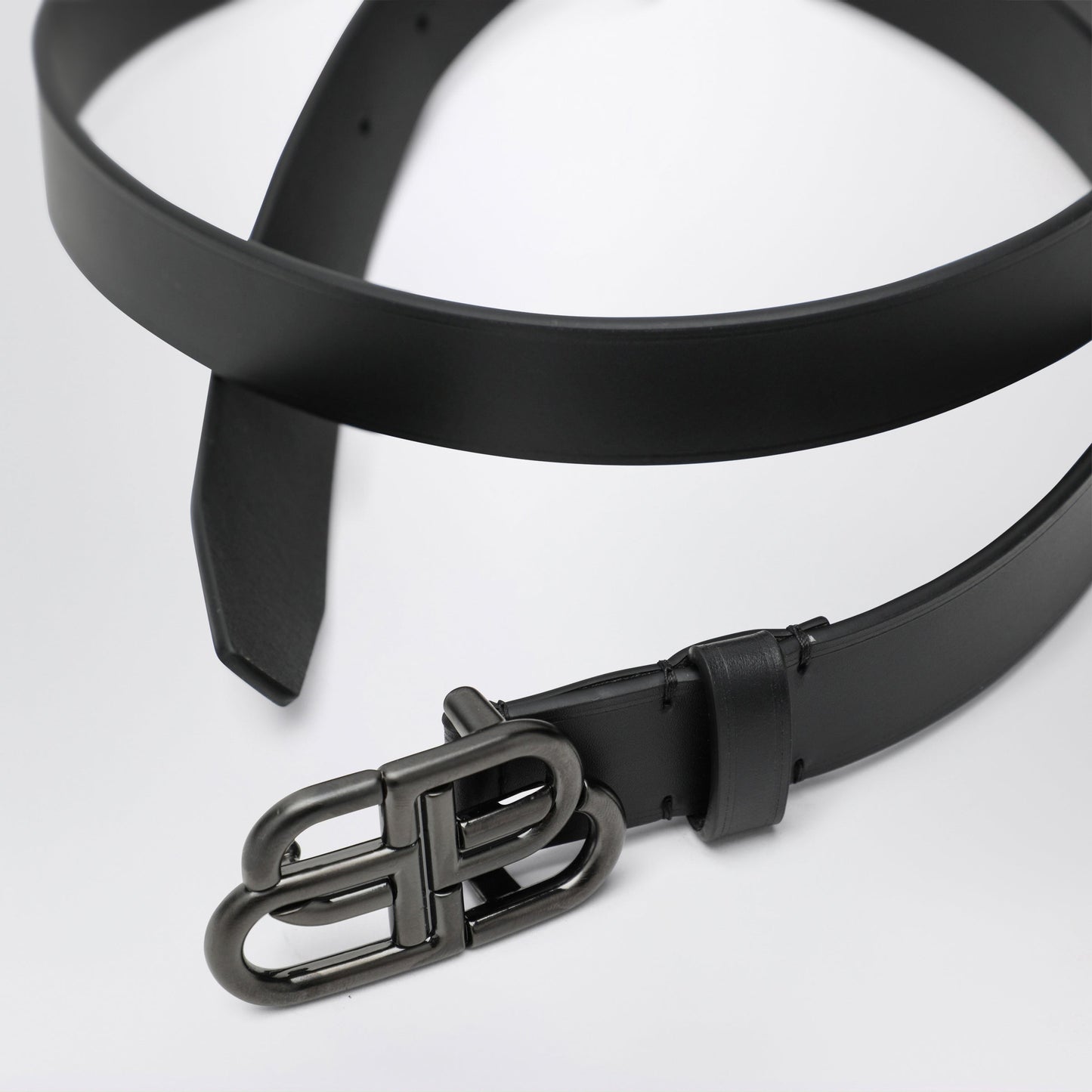 Balenciaga Slim Bb Belt In Calfskin Leather In Black Women BALENCIAGA