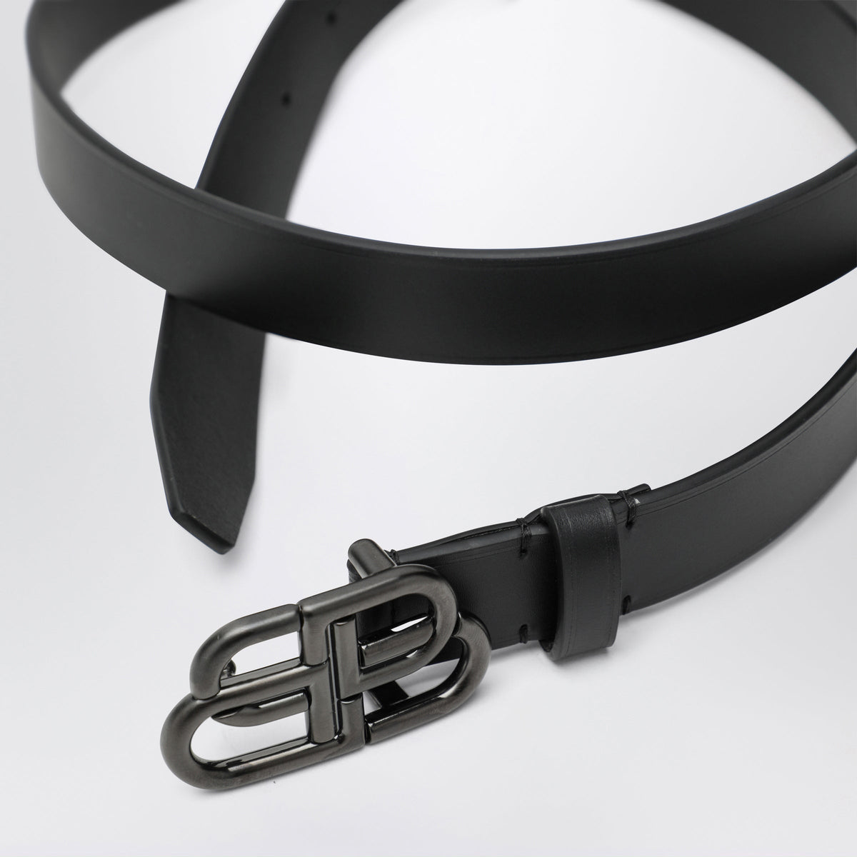 Balenciaga Slim Bb Belt In Calfskin Leather In Black Women BALENCIAGA