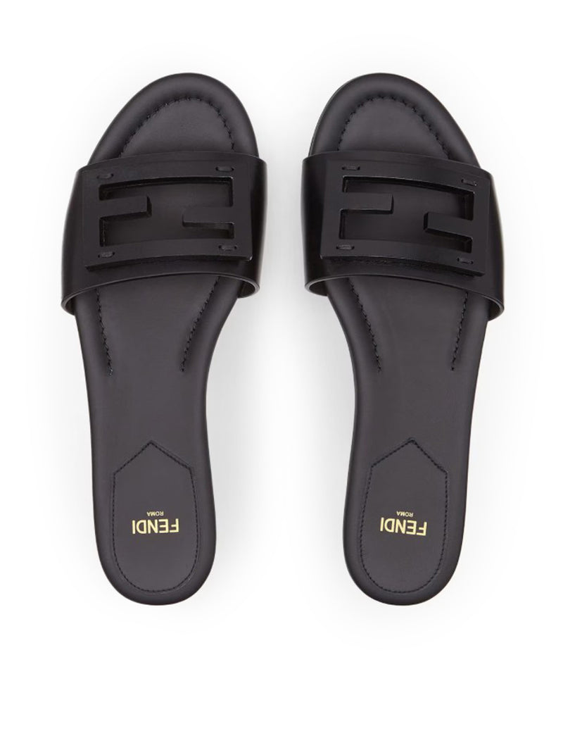 Fendi Women Slide Baguette In Black Leather FENDI