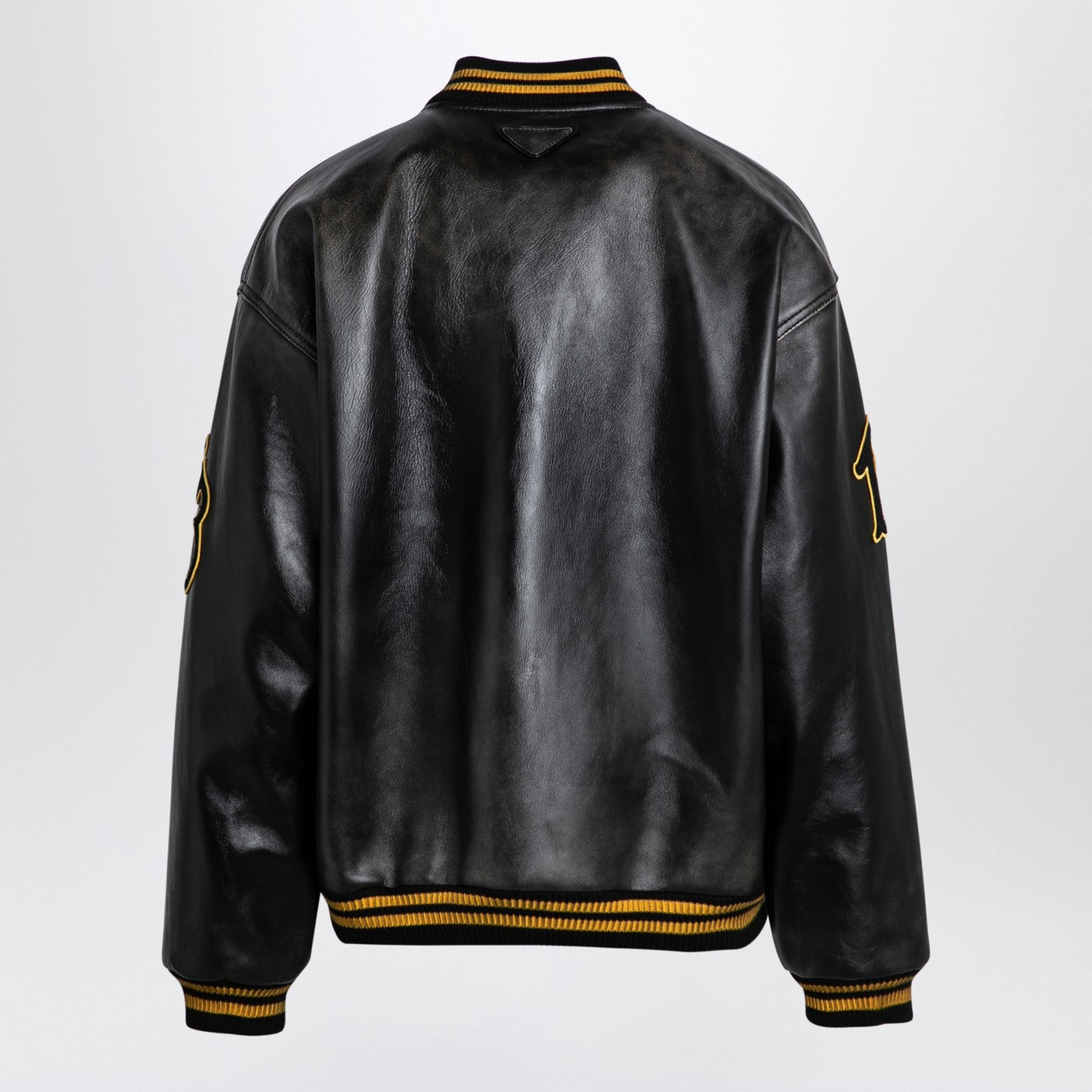 Prada Leather Bomber Vintage Black With Patch Women PRADA