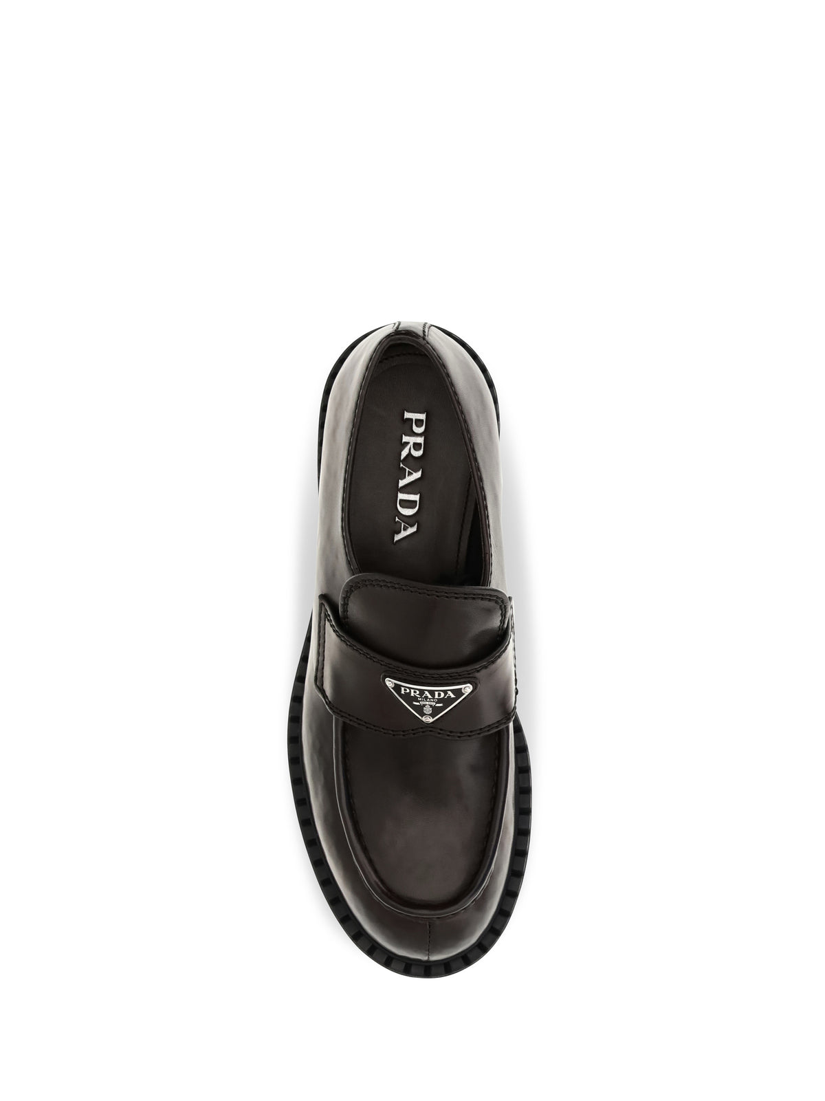 Prada Men Brushed Leather Loafers With Triangle Logo PRADA
