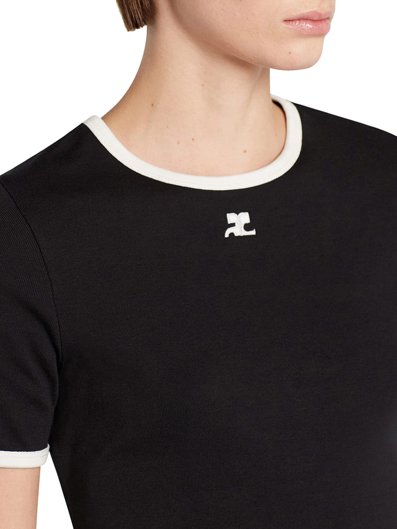 Courreges Women Cotton T Shirt With Contrasting Profiles COURREGES