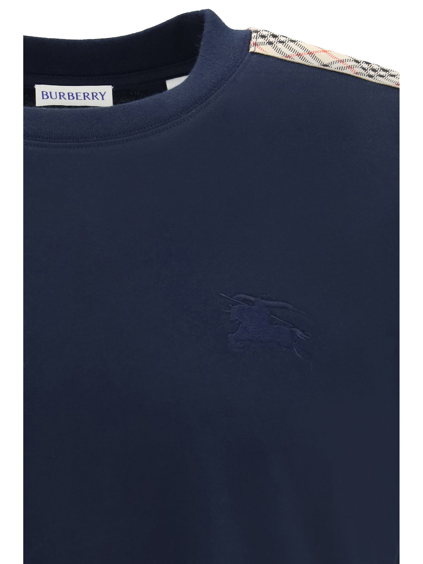 Burberry Men Short-Sleeved T-Shirt With A Single Burberry Check Stripe On Both Shoulders BURBERRY