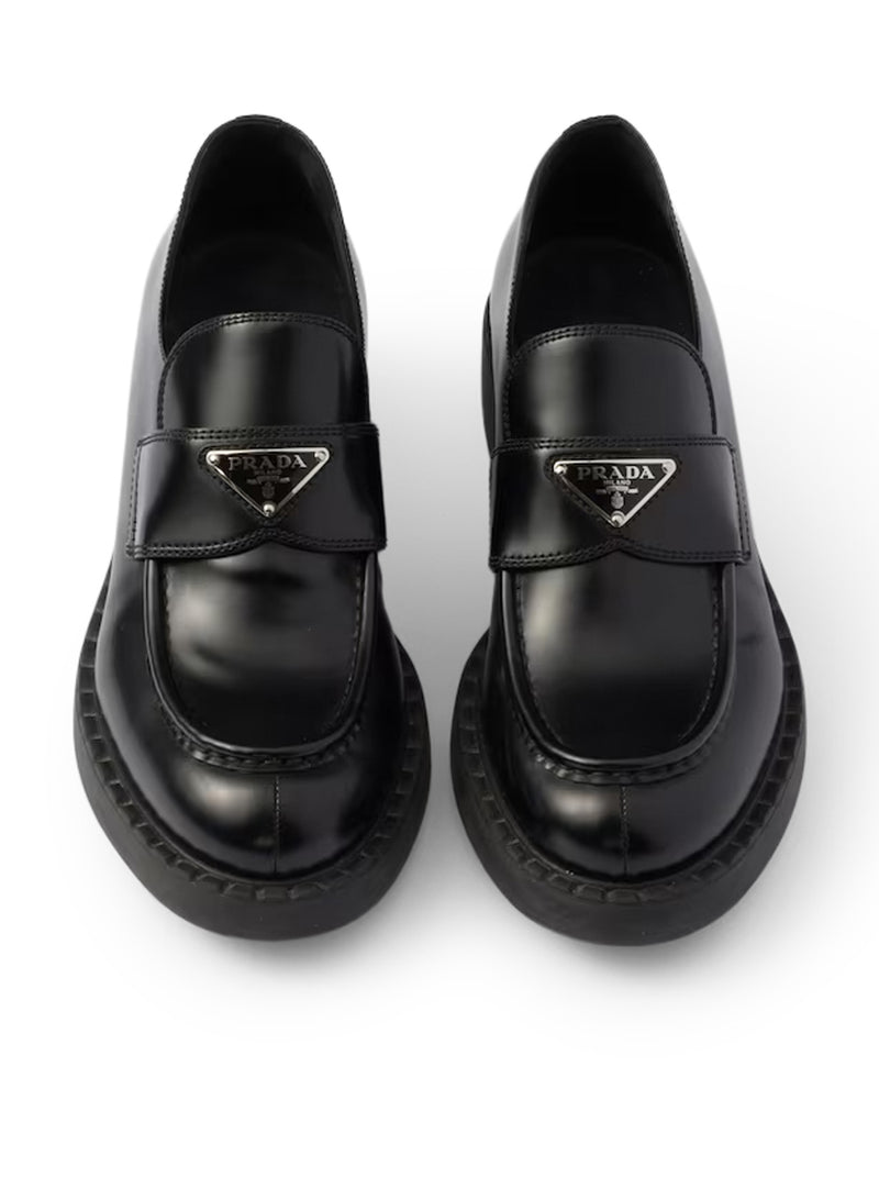 Prada Women Chocolate Brushed Leather Loafers PRADA