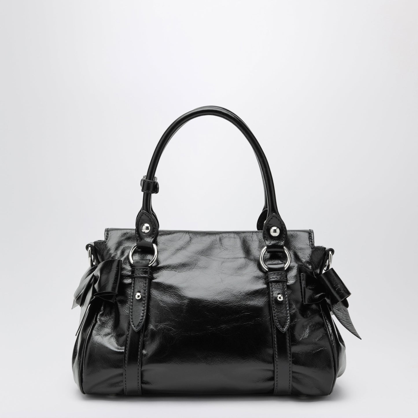 Miu Miu Medium Top-Handle Bag In Glossy Black Leather Women MIU MIU