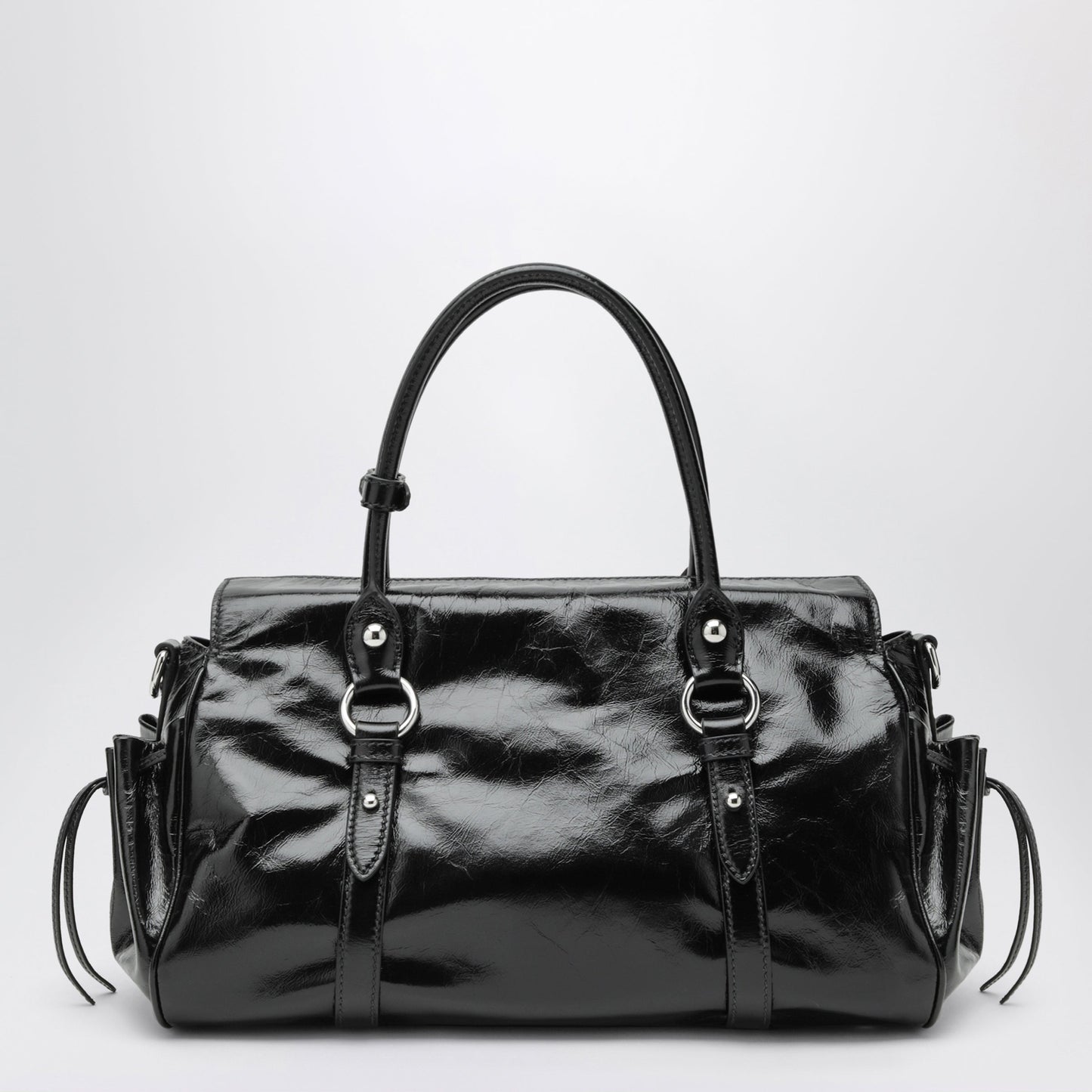 Miu Miu Large Top-Handle Bag In Glossy Black Leather Women MIU MIU