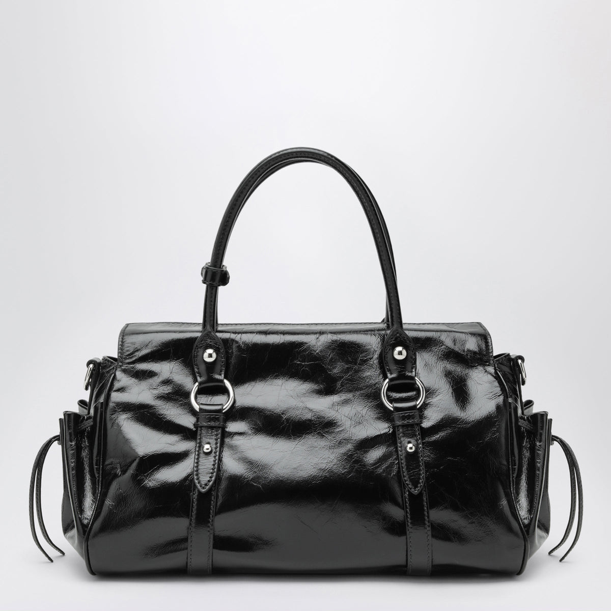 Miu Miu Large Top-Handle Bag In Glossy Black Leather Women MIU MIU
