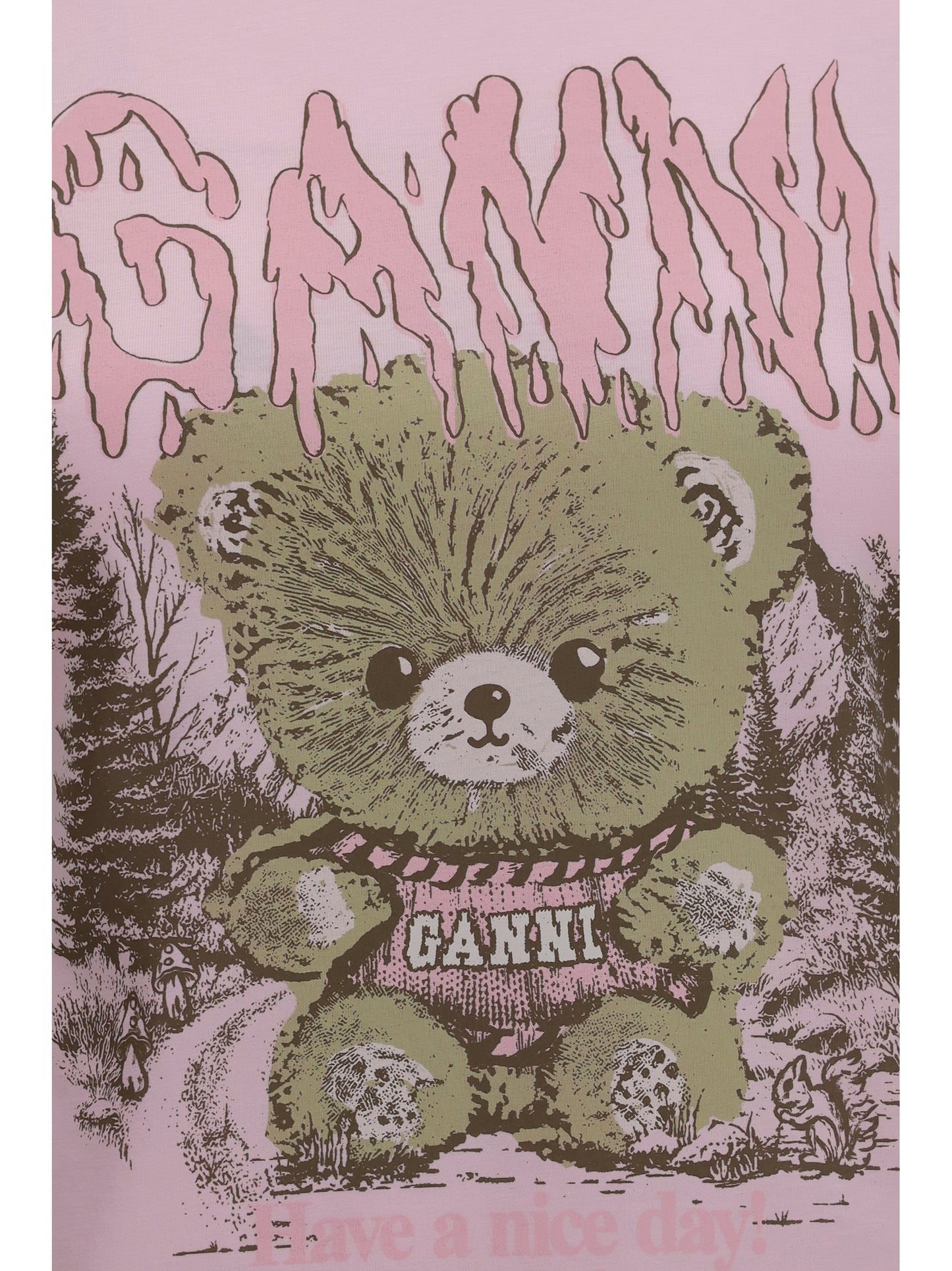 Ganni Women Teddy Forest Baby Fit Cotton T-Shirt GANNI