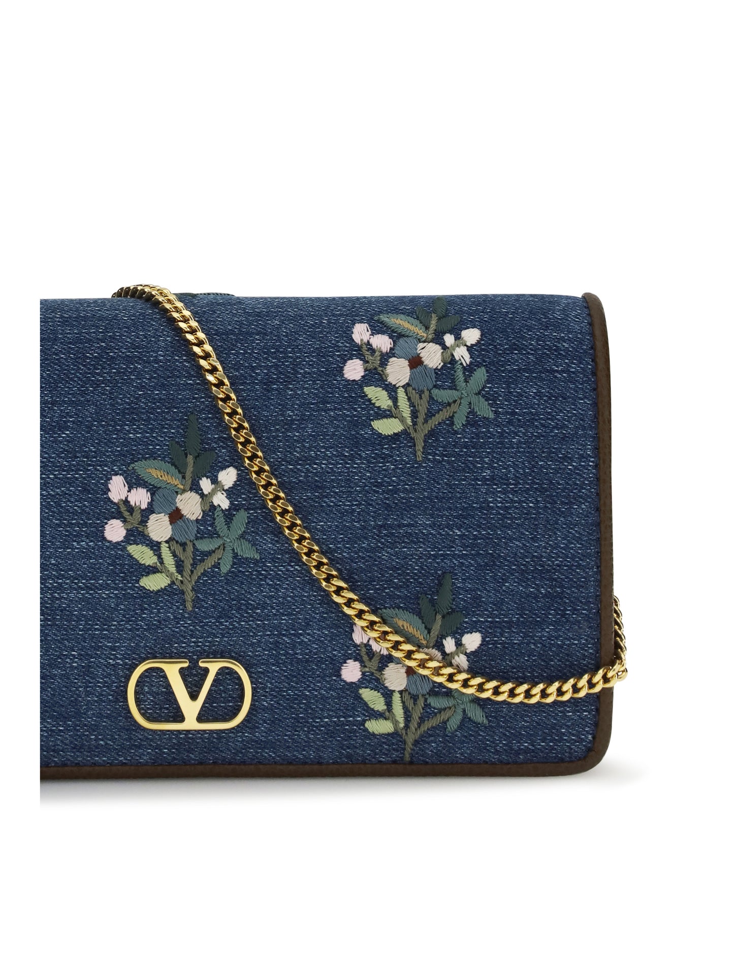 Valentino Garavani Women Mini Vlogo Signature Shoulder Bag In Denim With Floral Embroidery VALENTINO GARAVANI