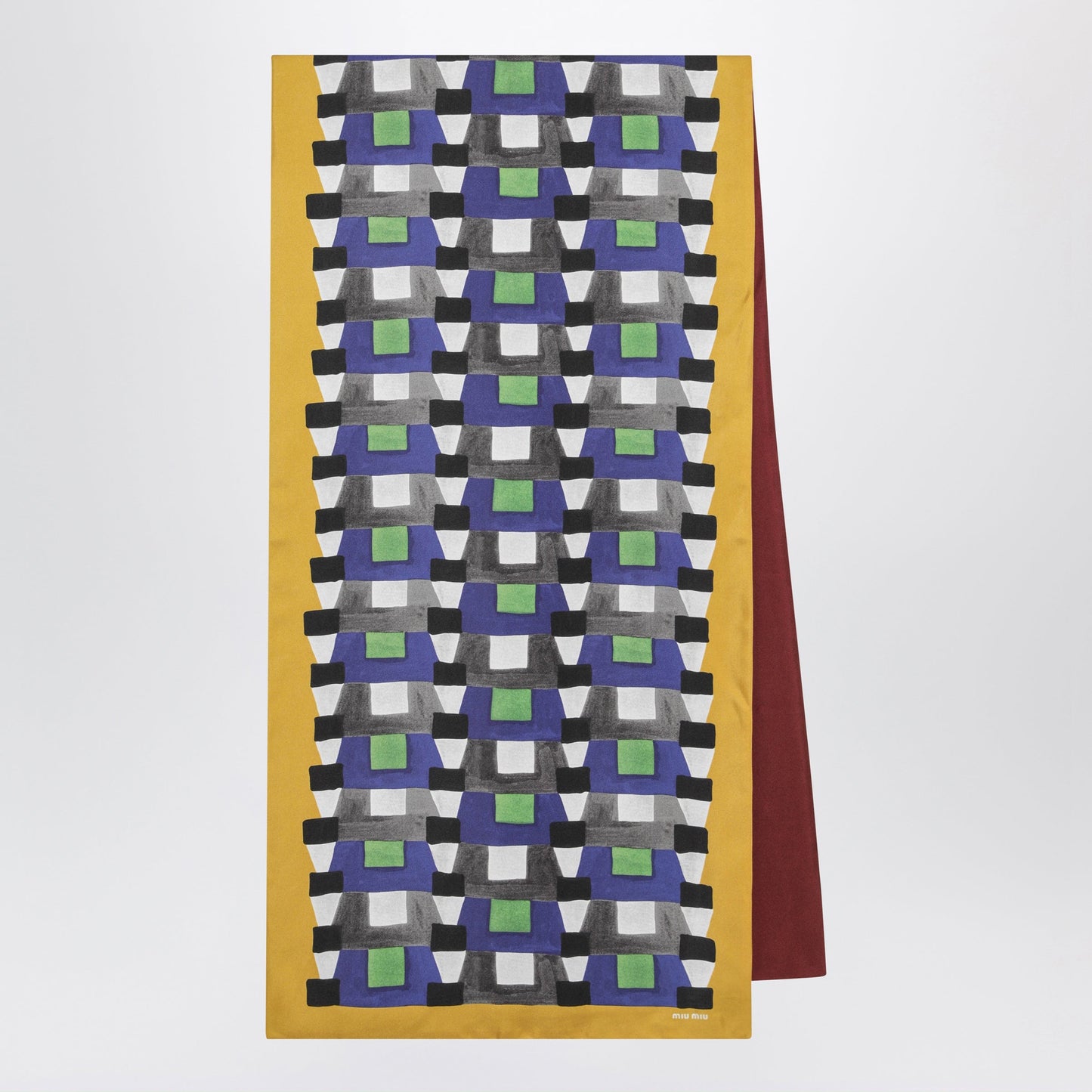 Miu Miu Printed Silk Twill Scarf Indigo/Mustard Women MIU MIU