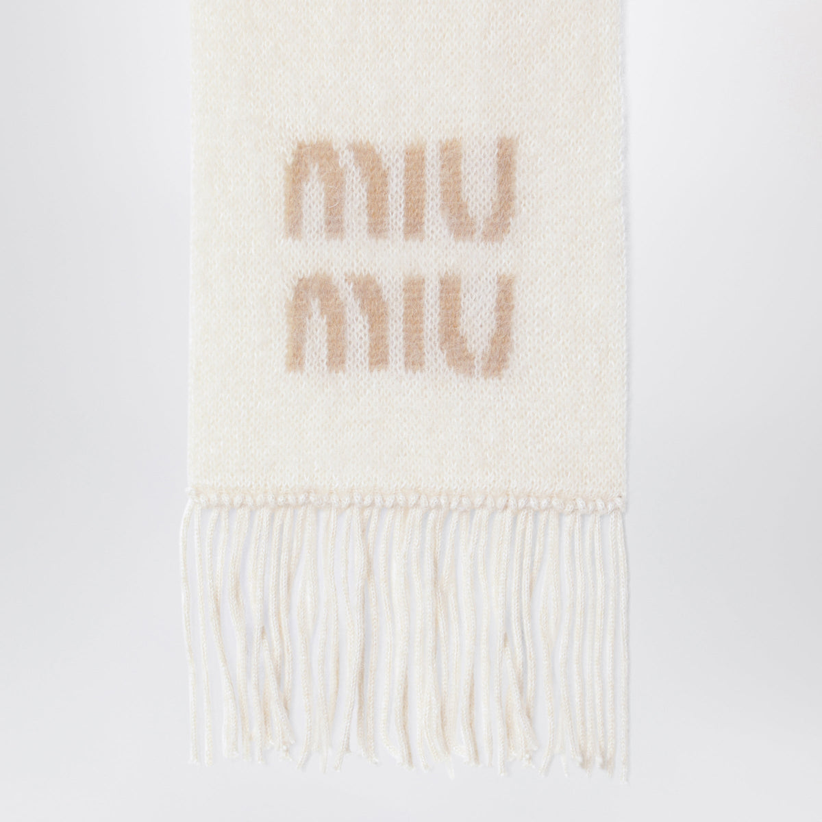 Miu Miu White Mohair-Blend Scarf With Logo Women MIU MIU