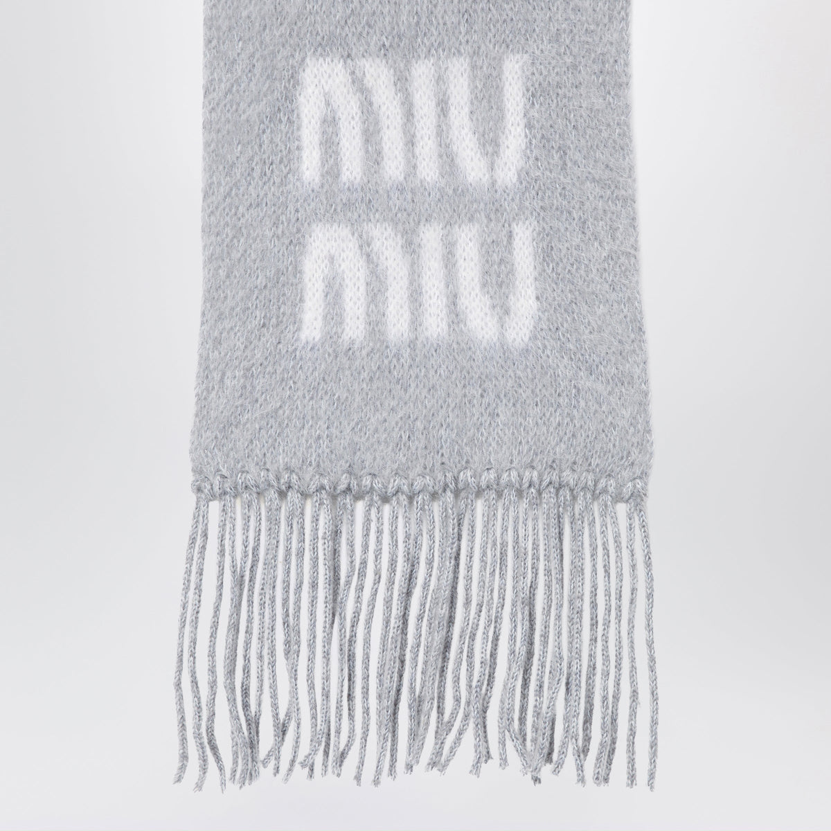 Miu Miu Grey Mohair Scarf With Logo Women MIU MIU