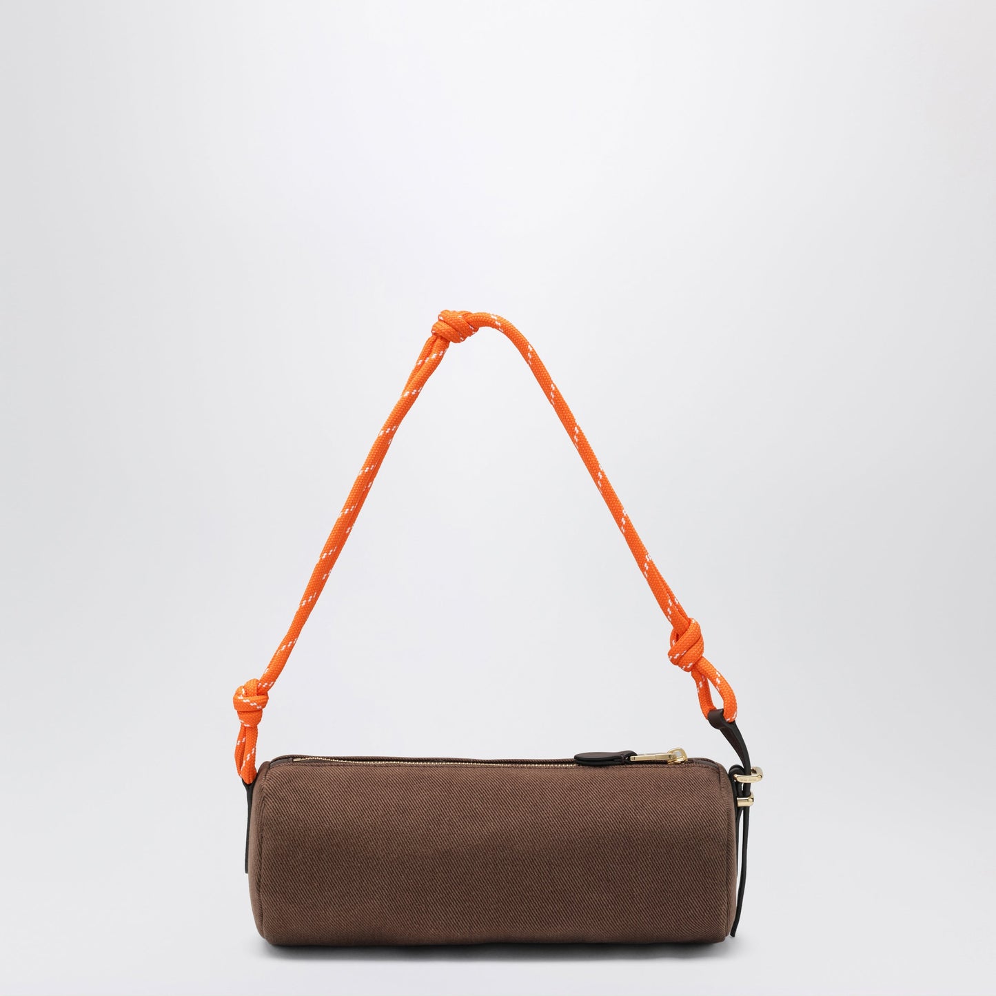 Miu Miu Cotton Gabardine Pouch, Embroidered Logo, Cocoa/Orange Women MIU MIU