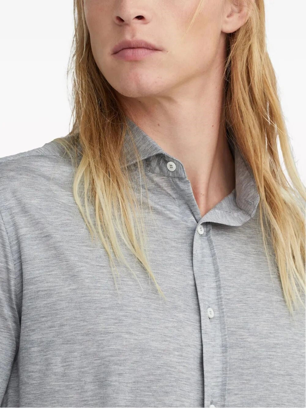 Brunello Cucinelli Men Silk And Cotton Jersey Shirt With Spread Collar BRUNELLO CUCINELLI