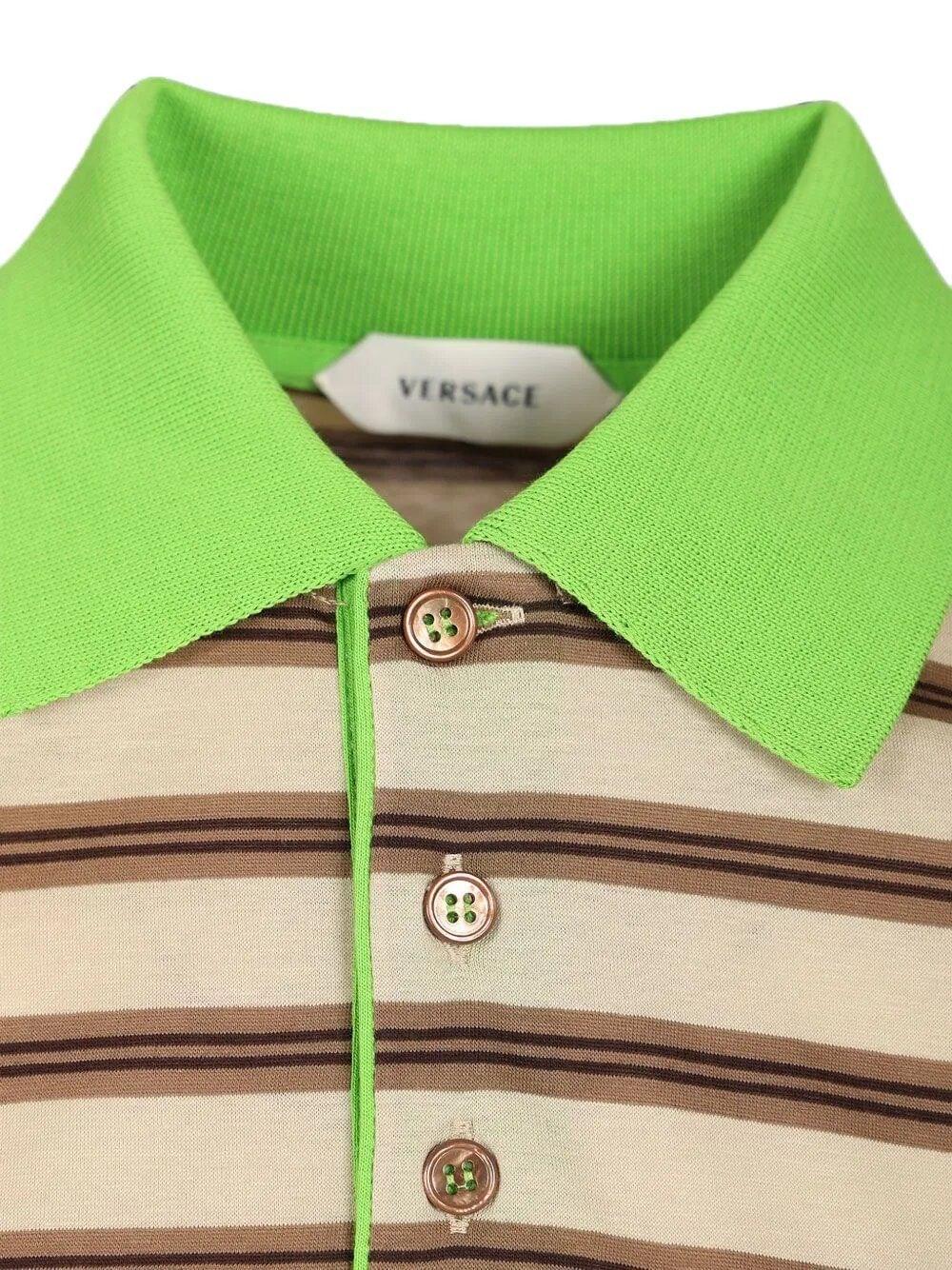 Versace Men Striped Cotton Polo Shirt With Inlay VERSACE