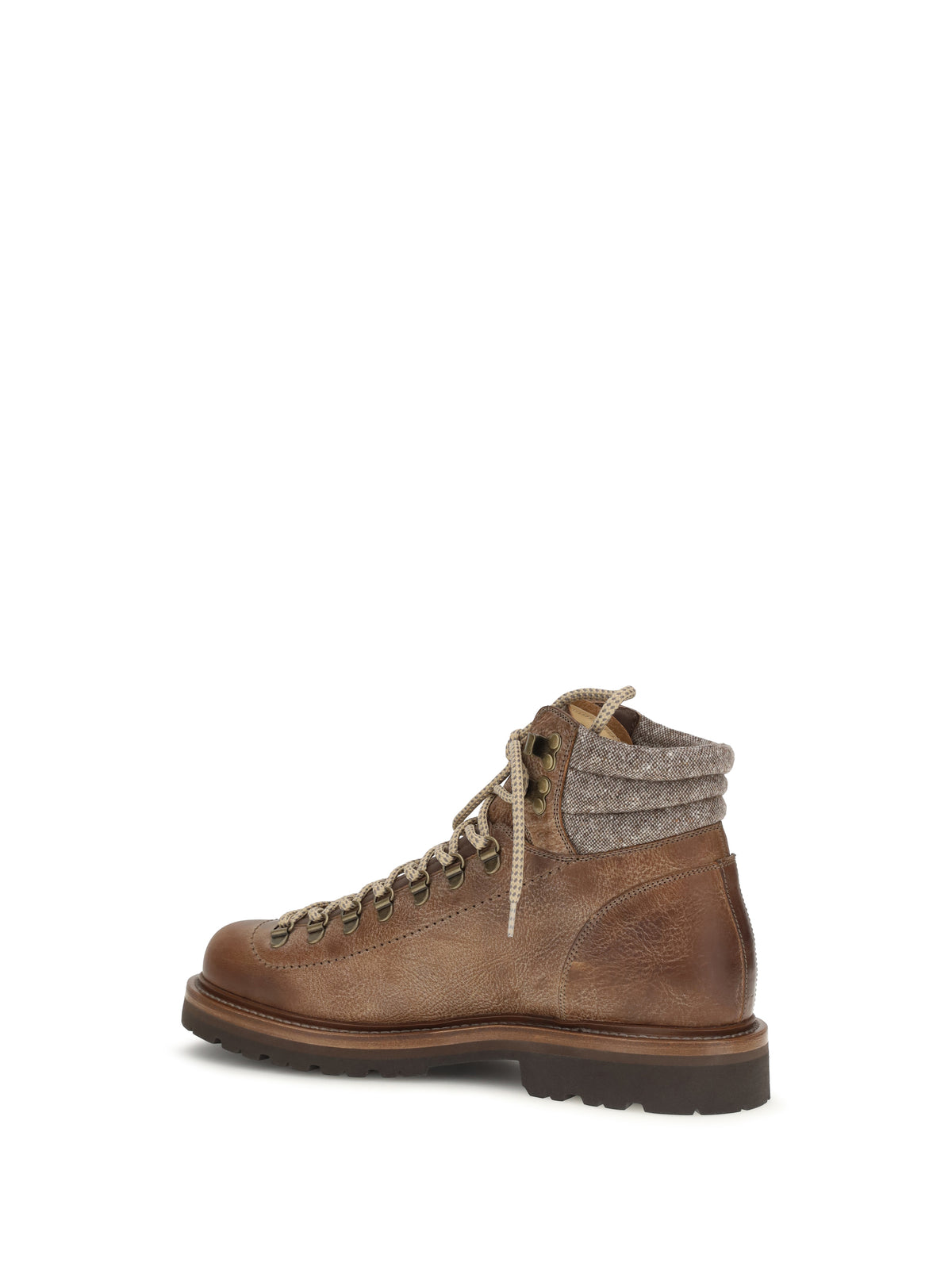 Brunello Cucinelli Men Mountain Boots In Leather With Wool And Cashmere Inserts BRUNELLO CUCINELLI