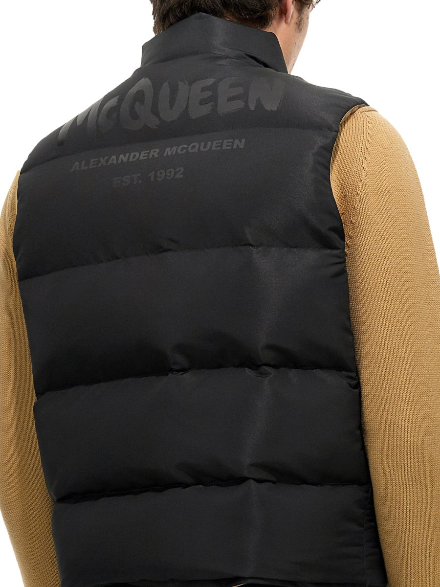 Alexander Mcqueen Men Graffiti Logo Print Down Vest ALEXANDER MCQUEEN