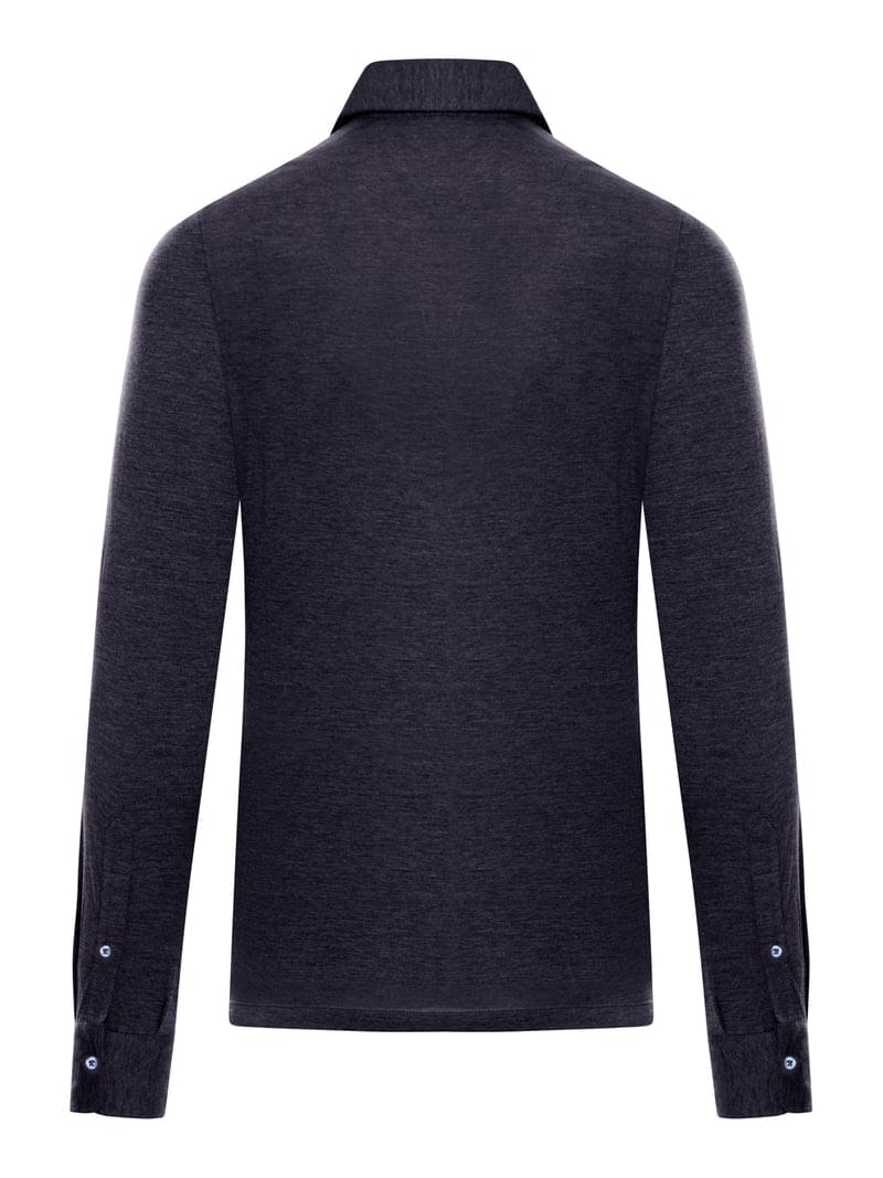 Brunello Cucinelli Men Long-Sleeved Polo Shirt In Light Silk And Cotton Jersey With Shirt Collar BRUNELLO CUCINELLI